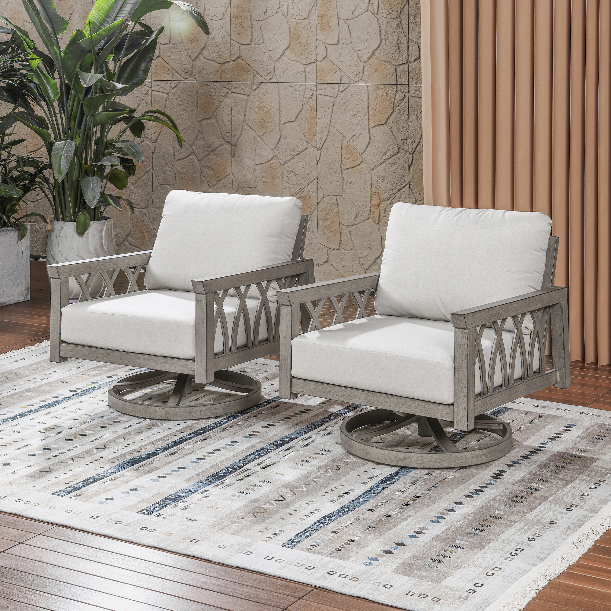 2-Piece Aluminum Outdoor 360-Degree Swivel Sofa Armchairs - C095