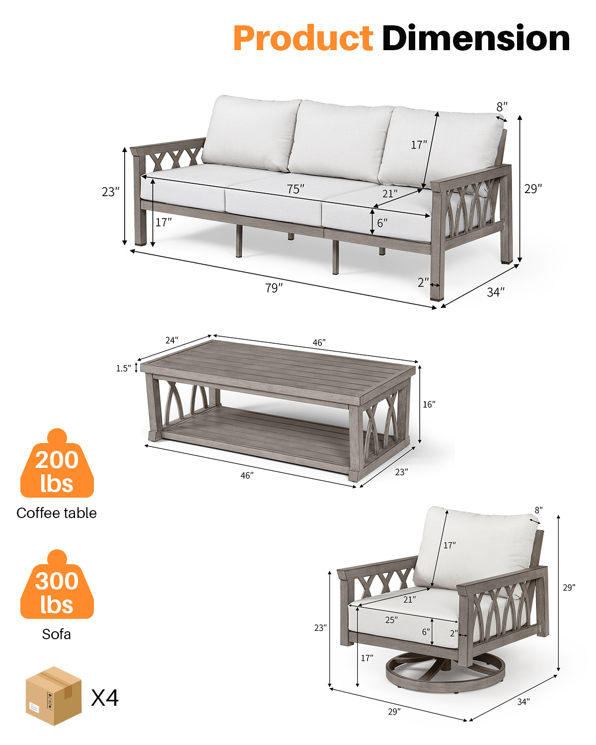 4-Piece Aluminum Outdoor Patio Conversation Set - DS096