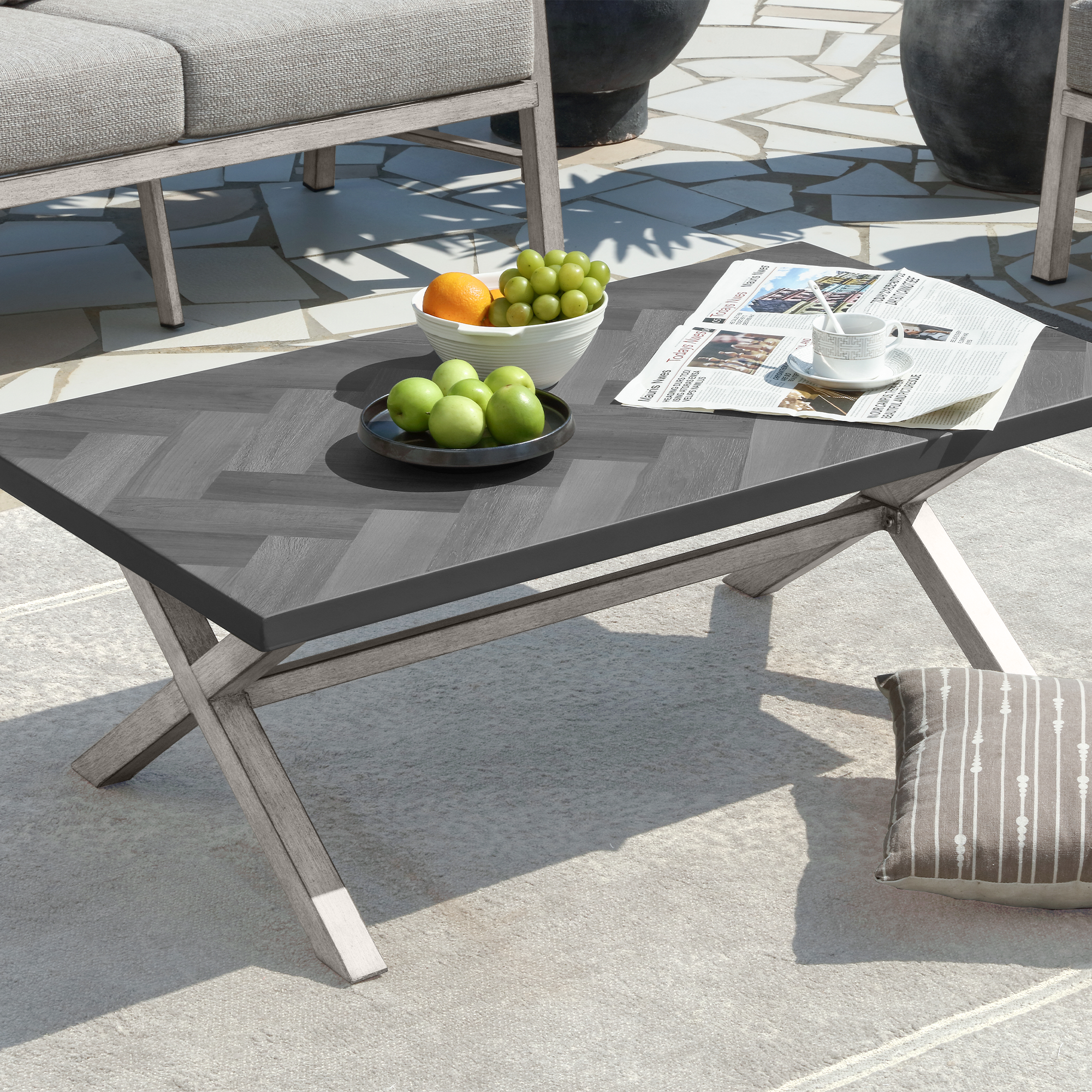 All-Weather Rectangle Aluminum Outdoor Coffee Table with Resin Tabletop - D013