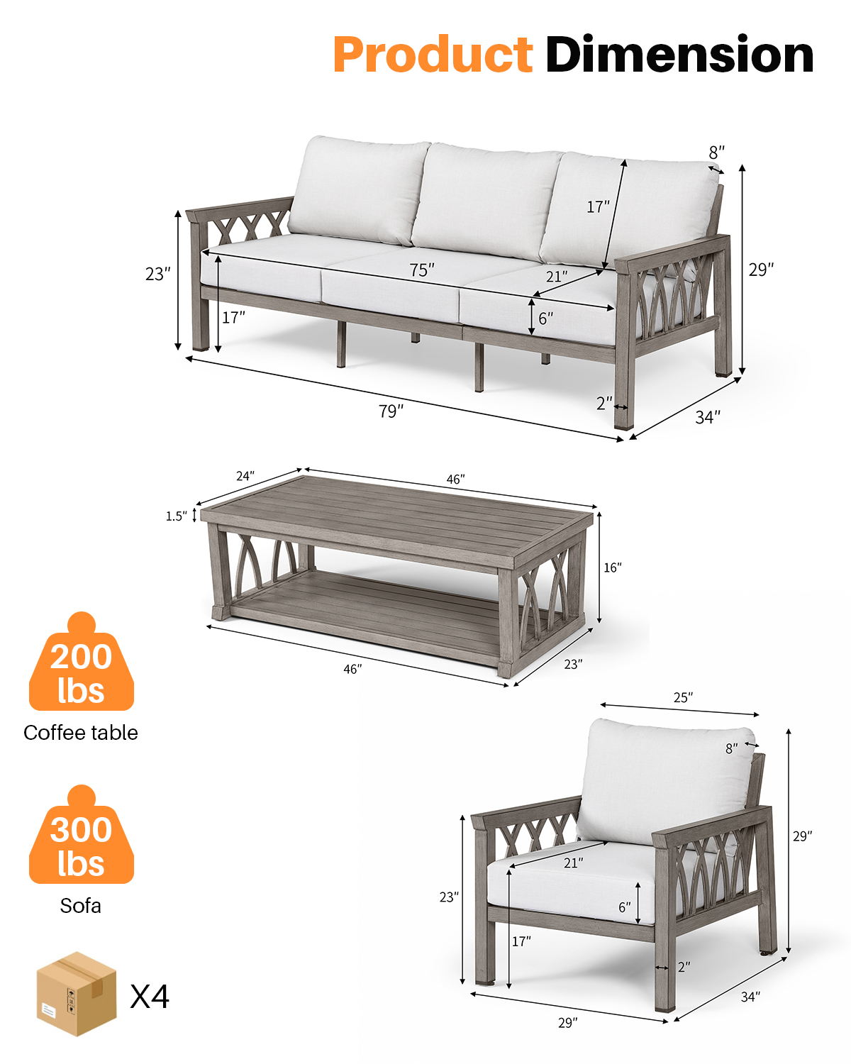 4-Piece Aluminum Outdoor Patio Conversation Set - DS097
