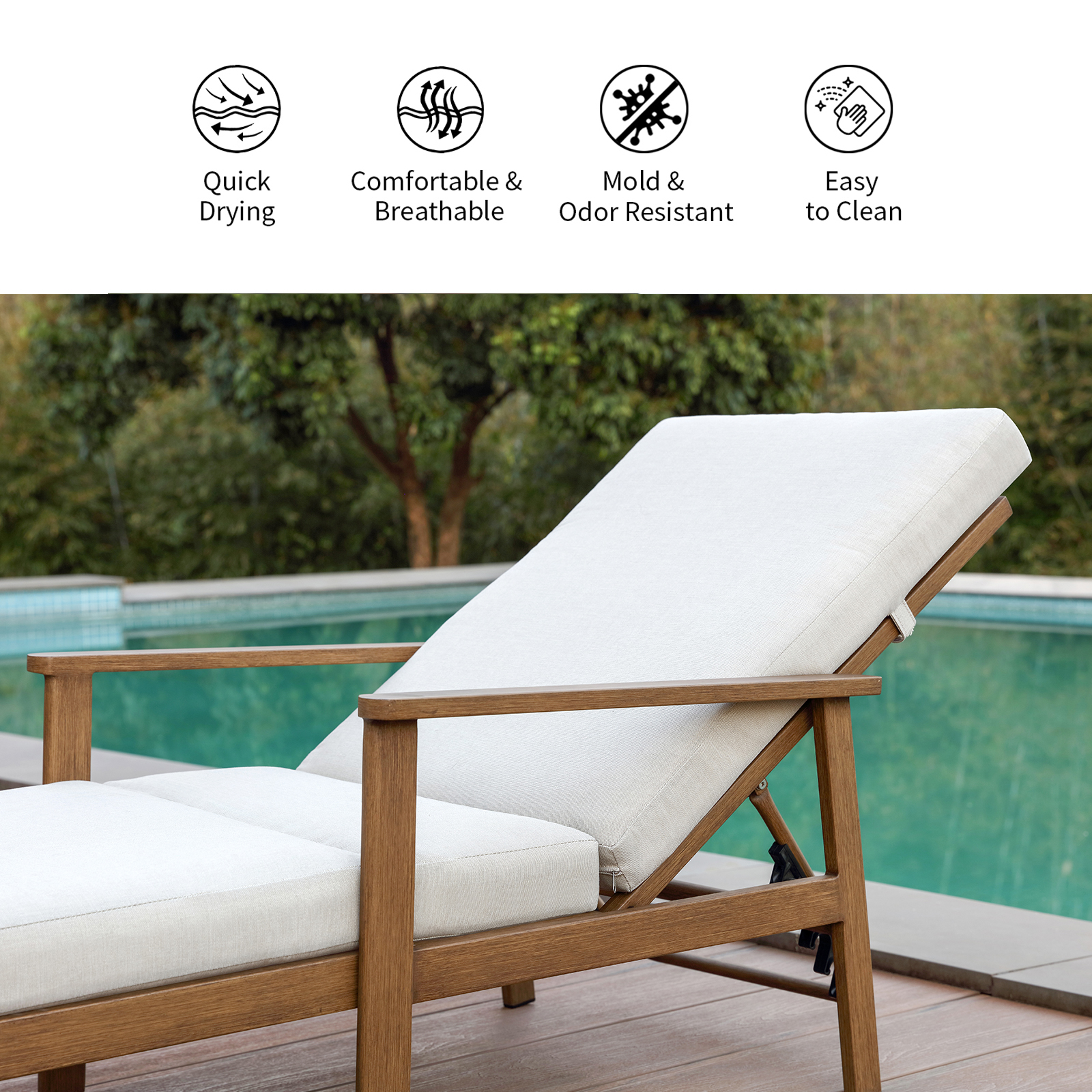 Beige outdoor lounge chair with quick-dry, breatha - Seehill