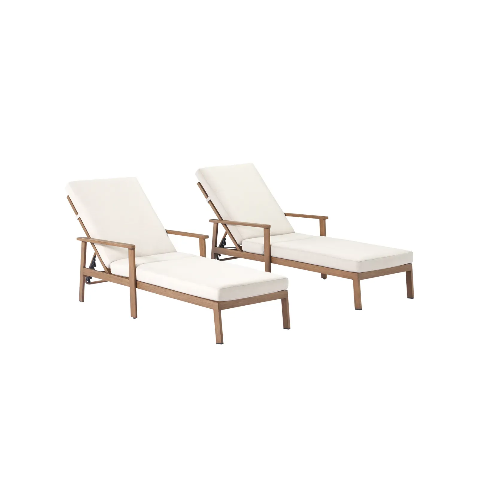 Wooden outdoor lounge chairs with white cushions  - Seehill