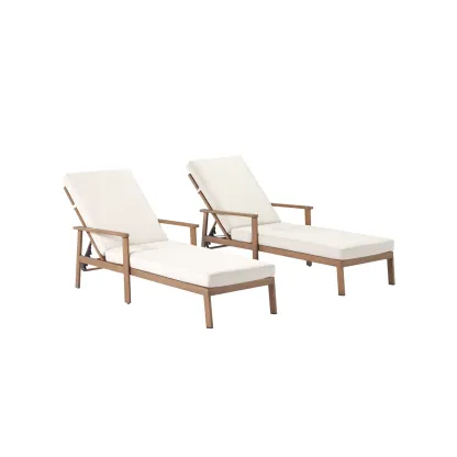 Wooden outdoor lounge chairs with white cushions  - Seehill