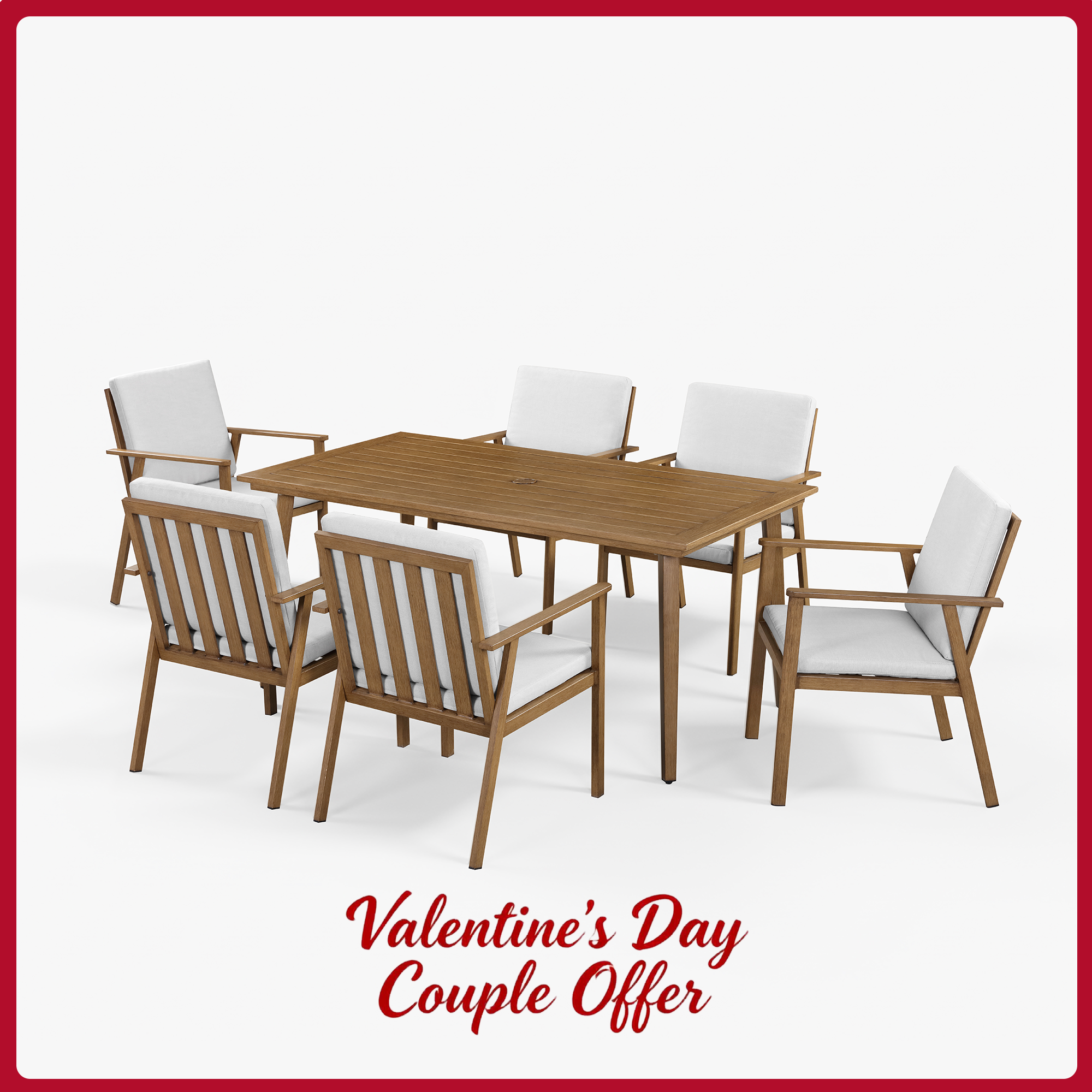 Modern 6-piece outdoor dining set with teak wood finish - Seehill