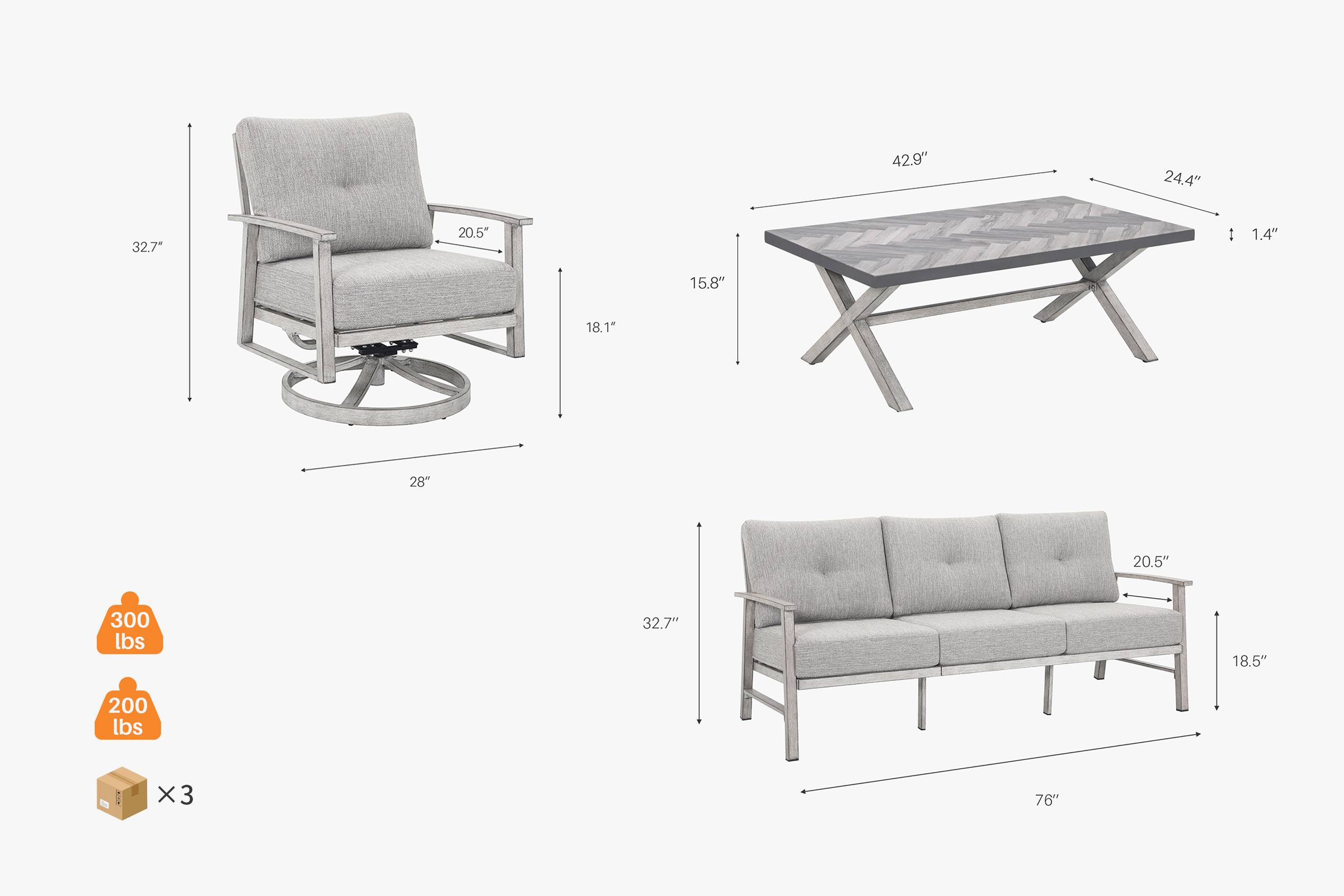 TEMPRIS 4 Piece Outdoor Sofa Group With Swivel Sofa