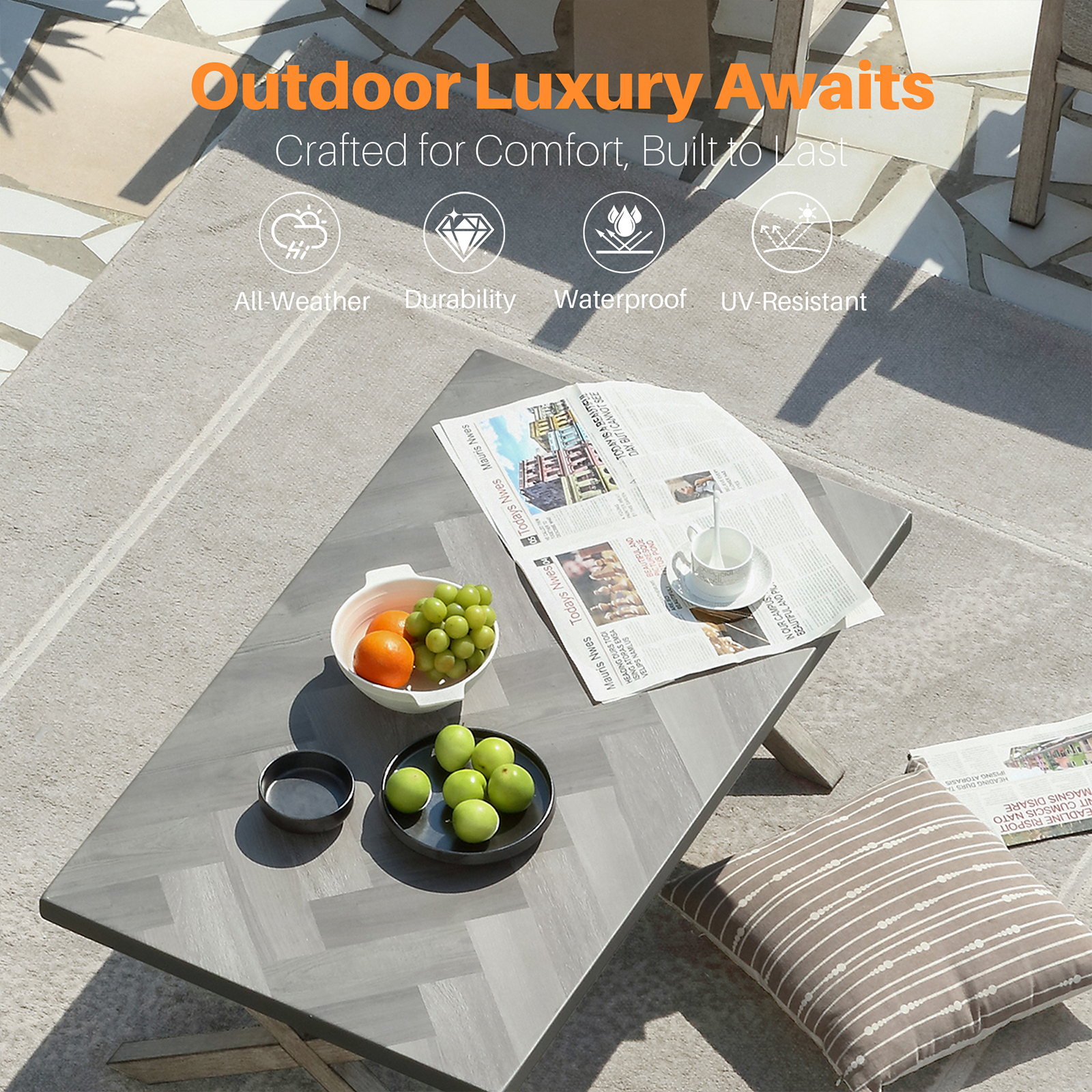 All-Weather Rectangle Aluminum Outdoor Coffee Table with Resin Tabletop - D013