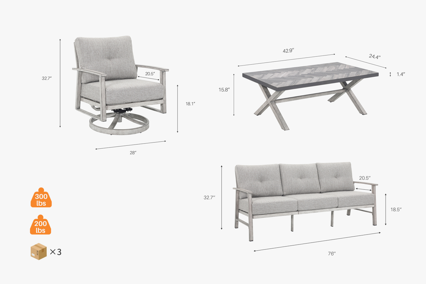 TEMPRIS 4 Piece Outdoor Sofa Group With Swivel Sofa