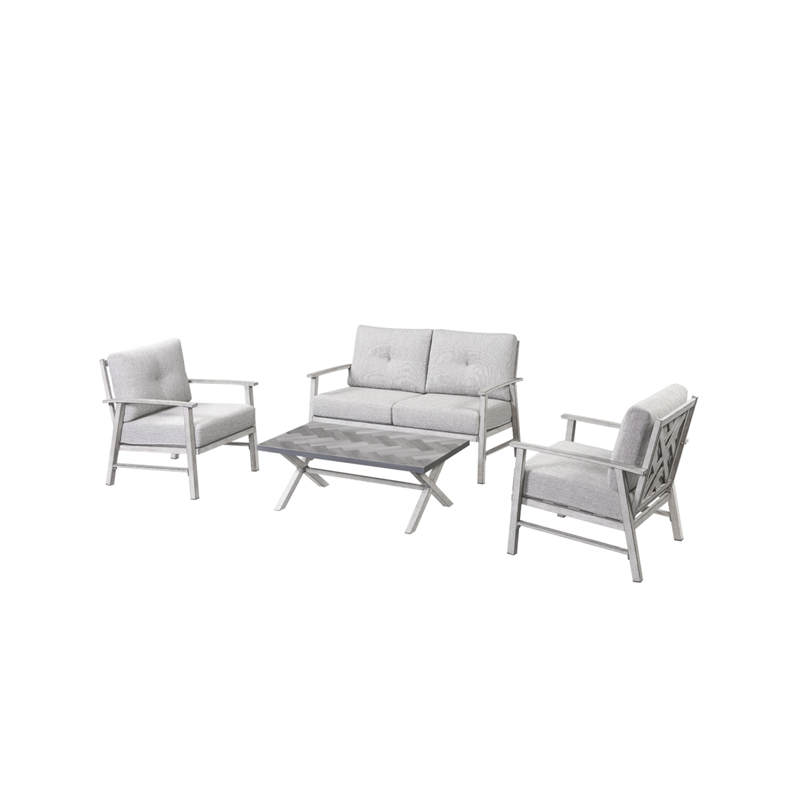 Modern outdoor patio furniture set with cushioned seats and a rectangular table-Seehill