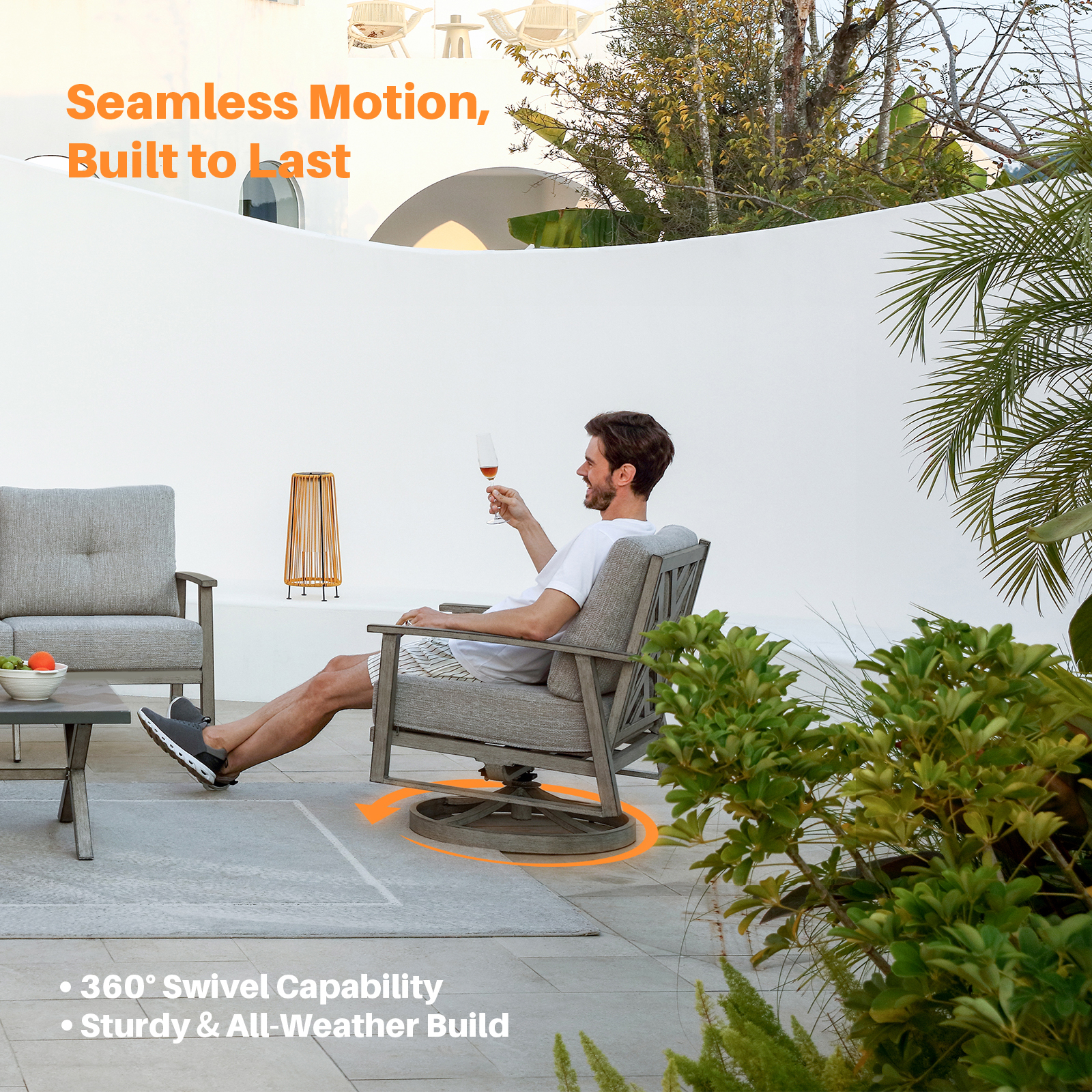 4-piece Modern Outdoor Patio Furniture Set with Swivel Chairs - SS016-1