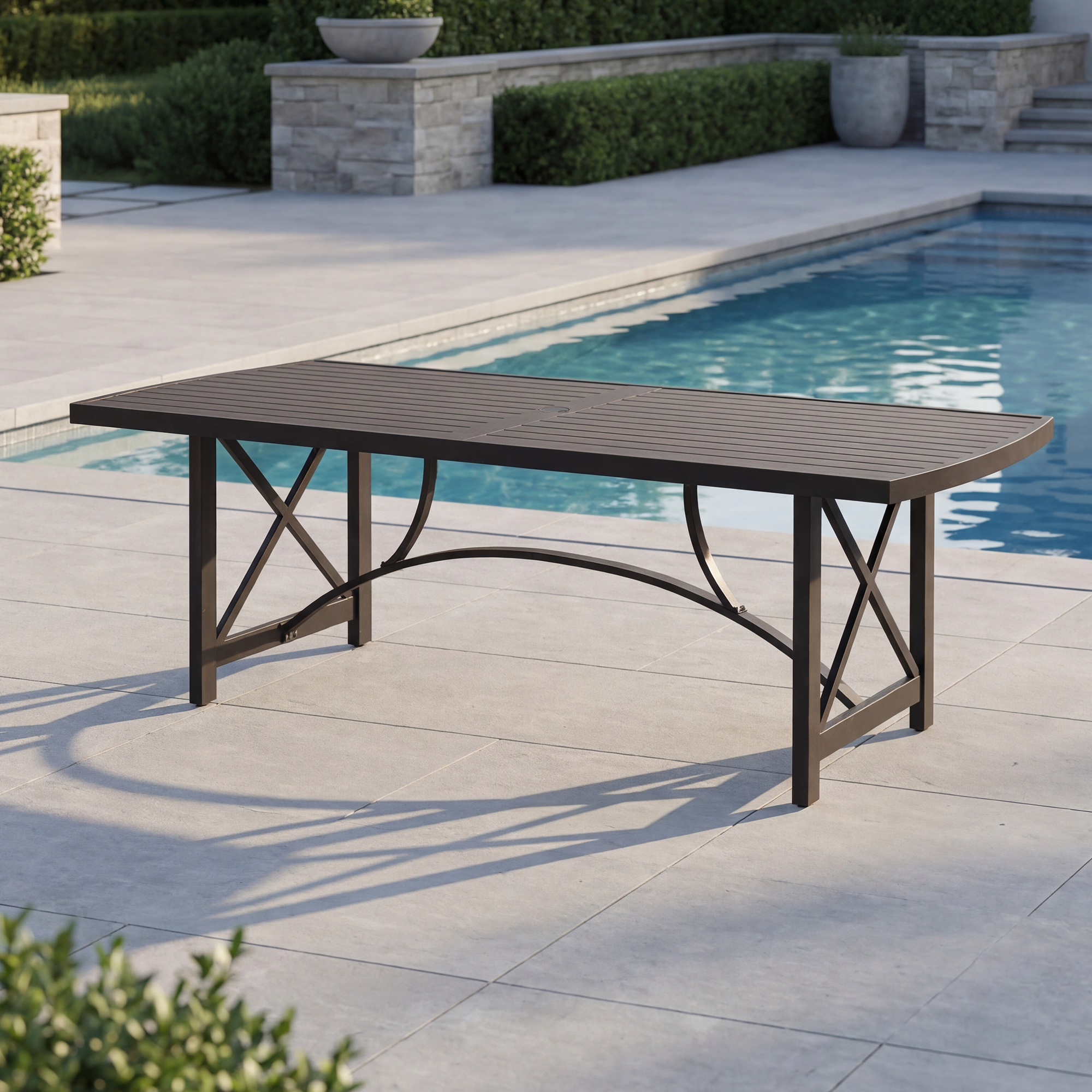Patio Rectangle Dining Table with Umbrella Hole for 8 person - D027