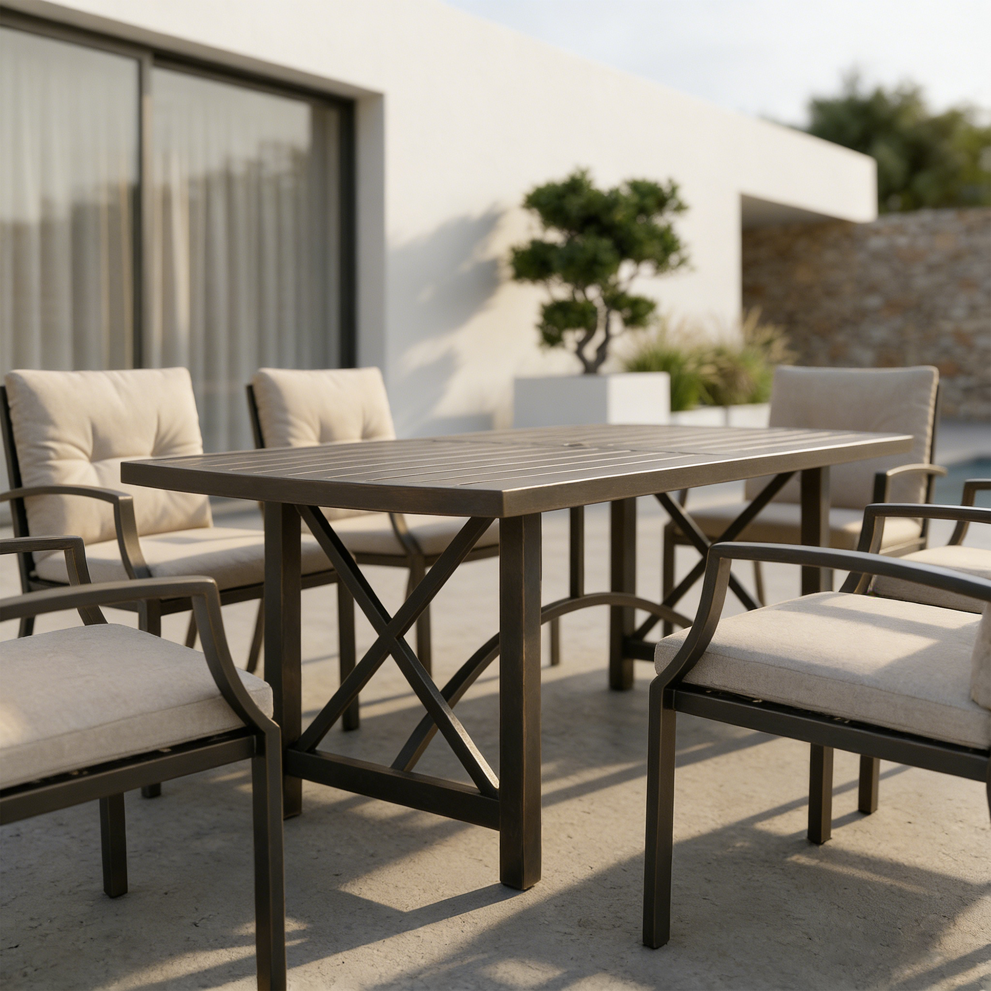 7/9-piece Patio Outdoor Dining Set with Umbrella Hole - SS028-1