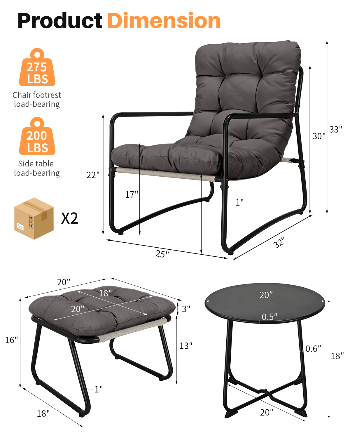 5-Piece Metal Comfy Modern Patio Rocking Chair Set - C033-3