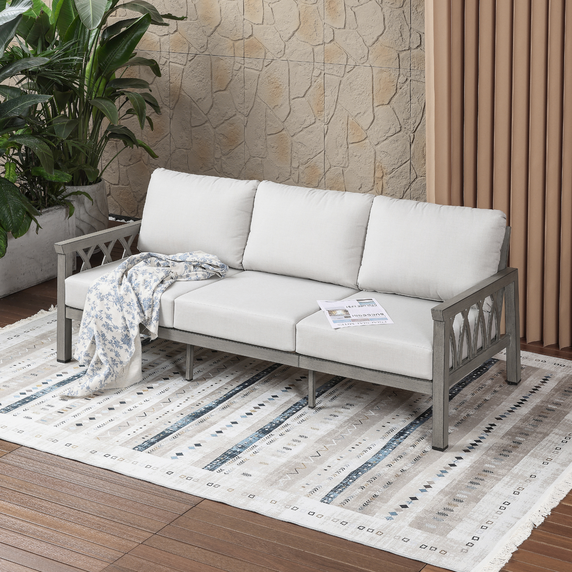 Aluminum Outdoor 3-Person Patio Sofa - C090
