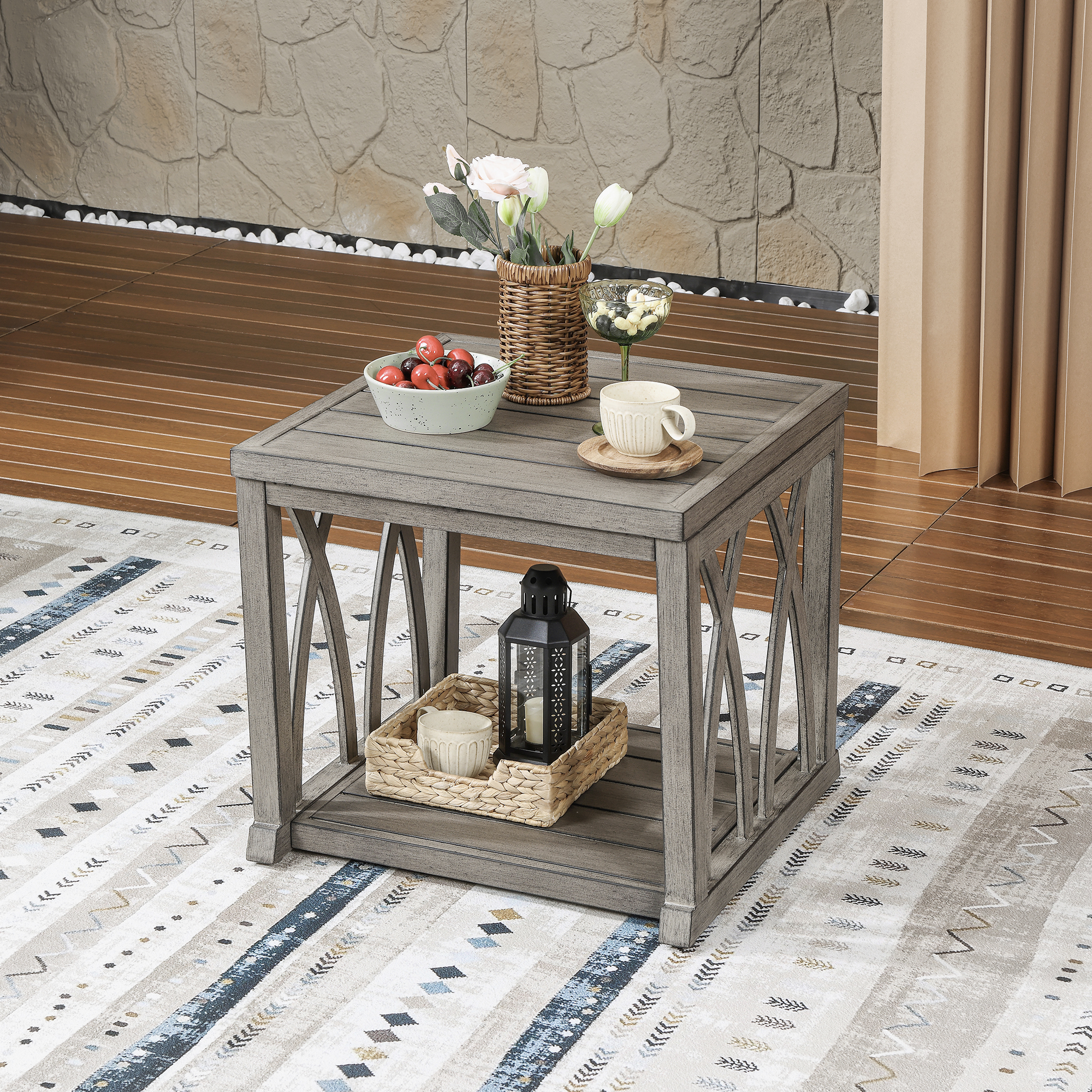 Aluminum Outdoor 2-Tier Side End Table - D092