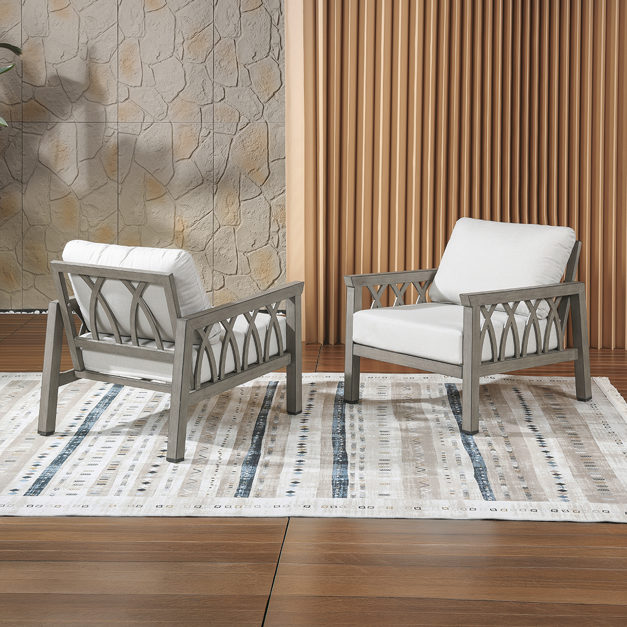 2-Piece Aluminum Outdoor Fixed Sofa Chairs - C094
