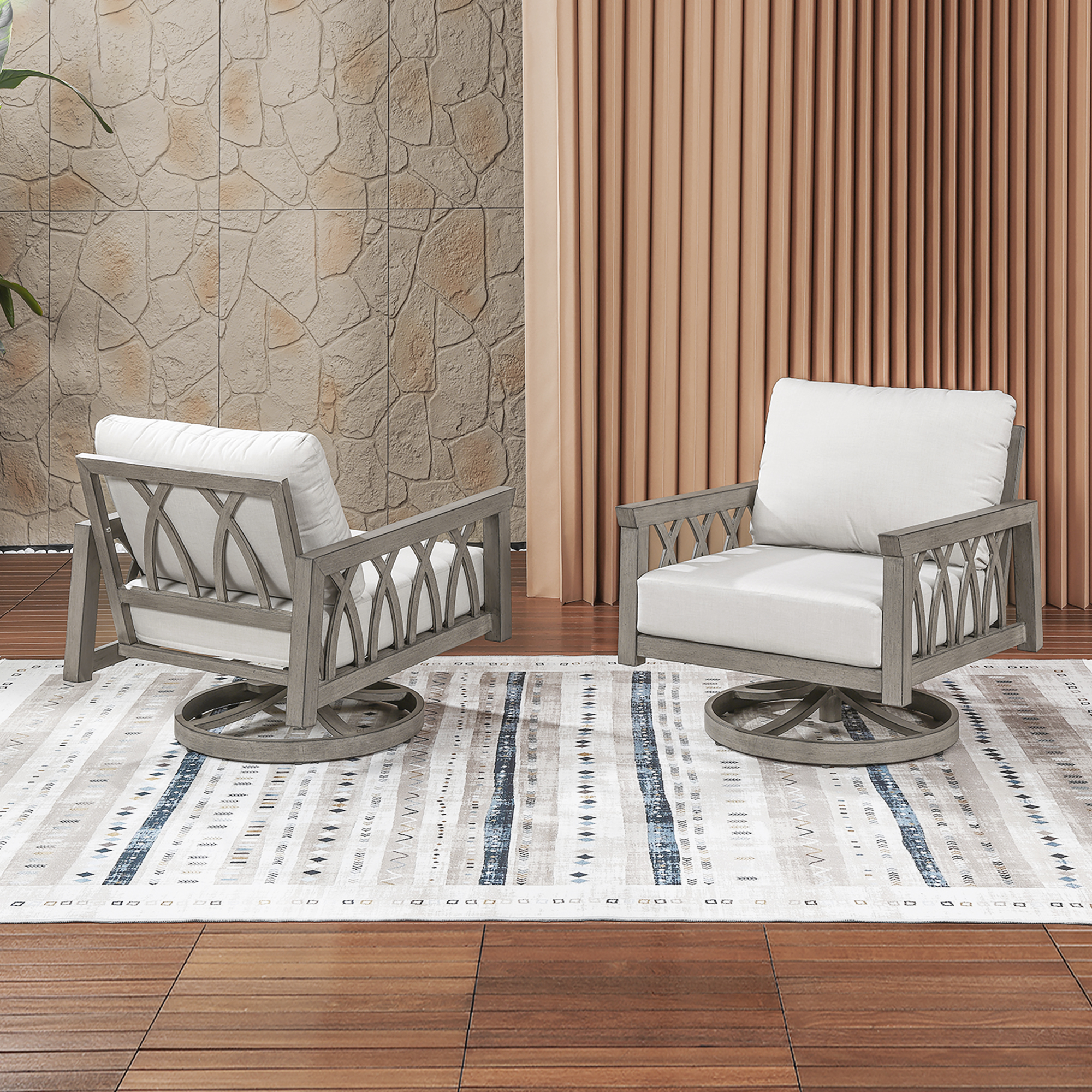 2-Piece Aluminum Outdoor 360-Degree Swivel Sofa Armchairs - C095