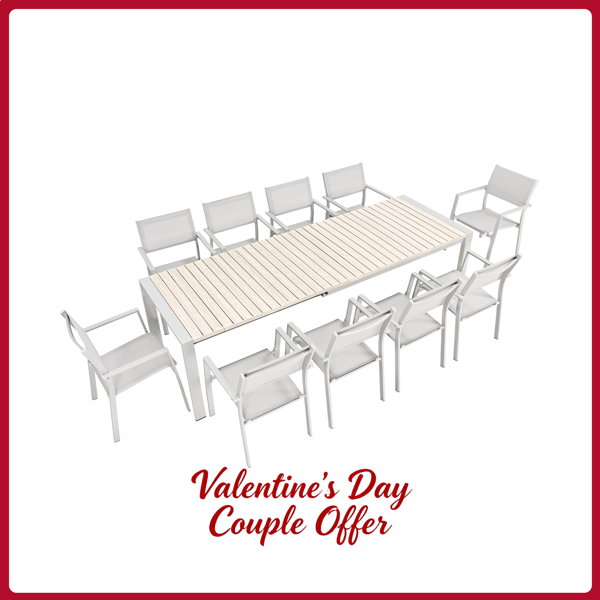 White 10-piece outdoor dining set with slatted tabe - Seehill