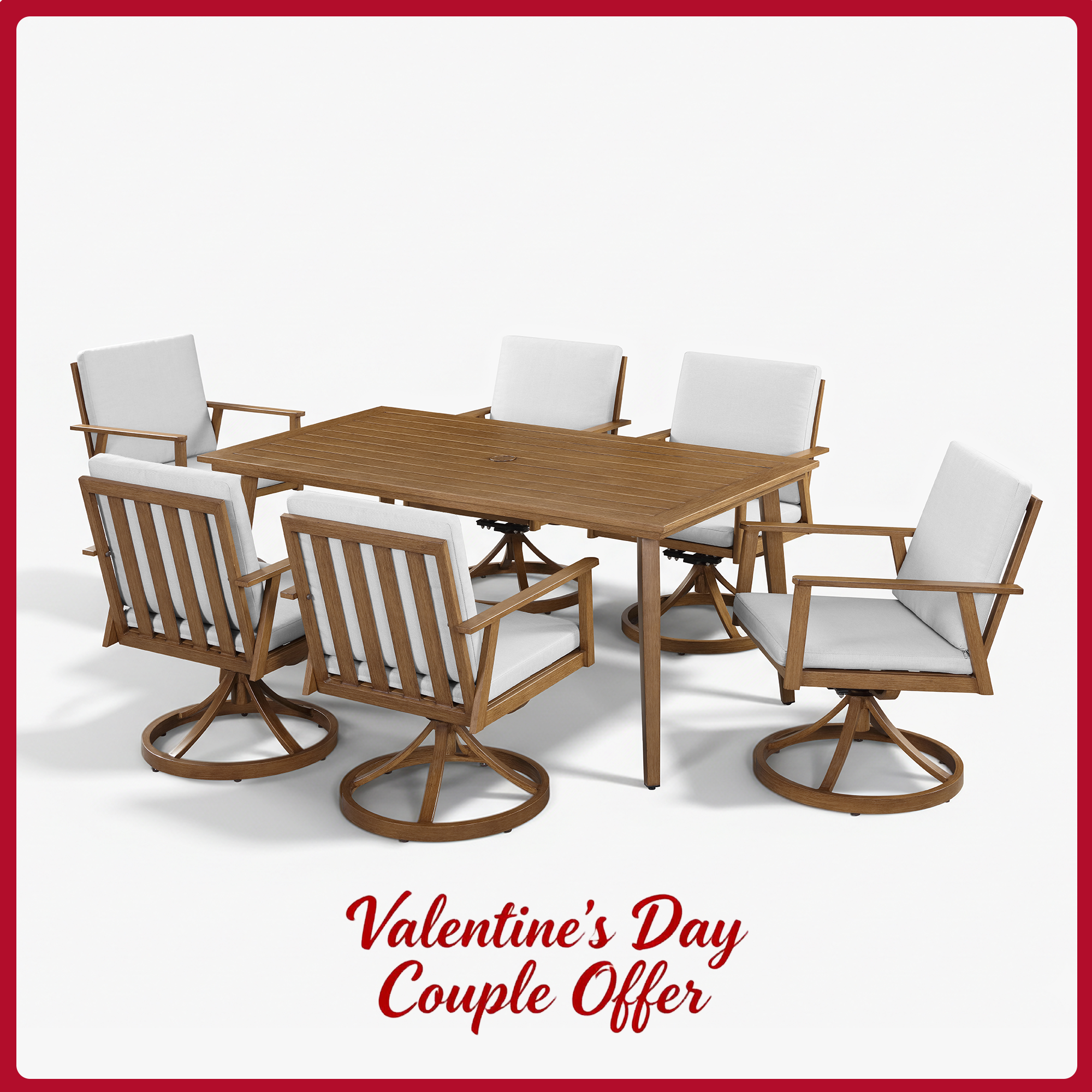 Modern 6-piece outdoor dining set with swivel chairs - Seehill