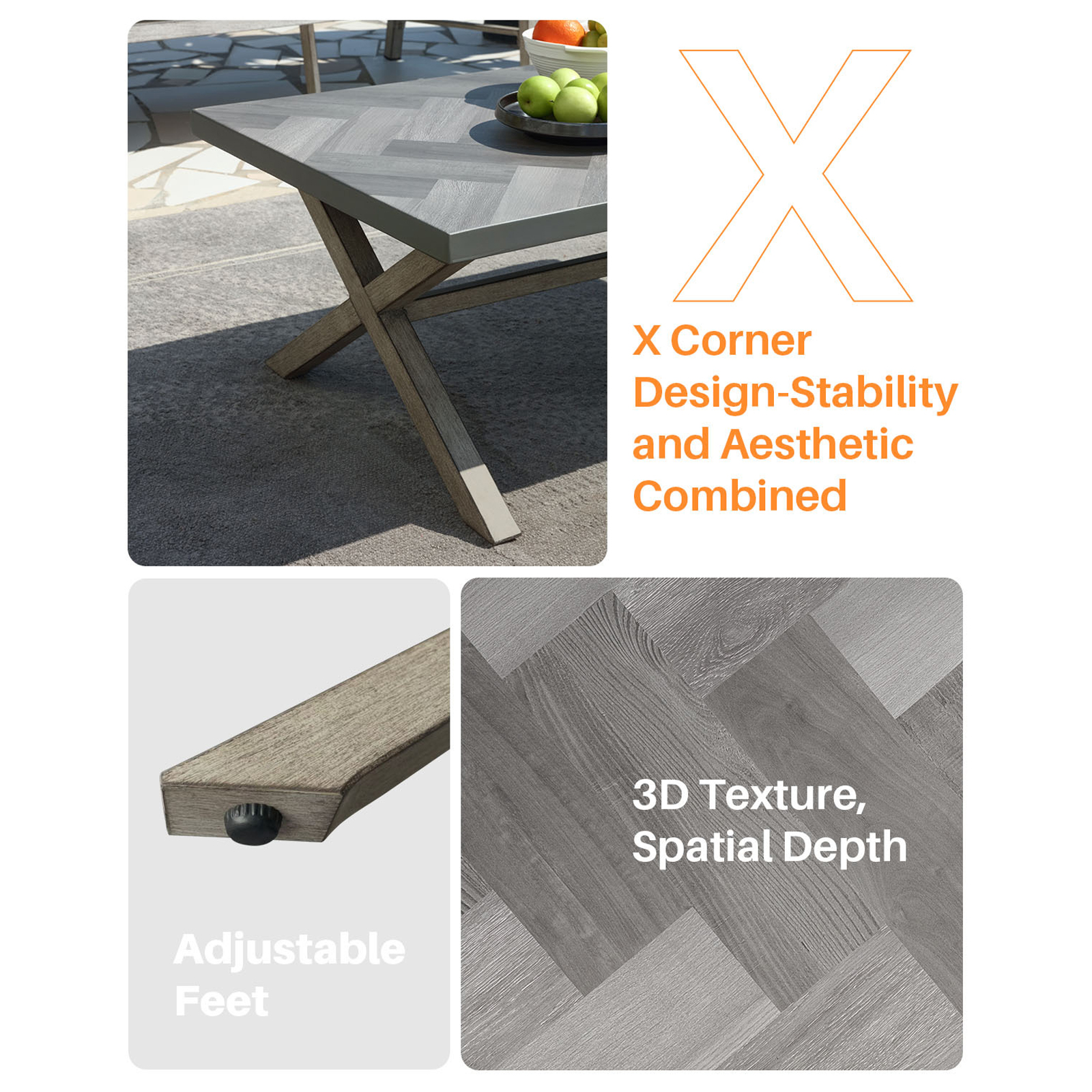 All-Weather Rectangle Aluminum Outdoor Coffee Table with Resin Tabletop - D013