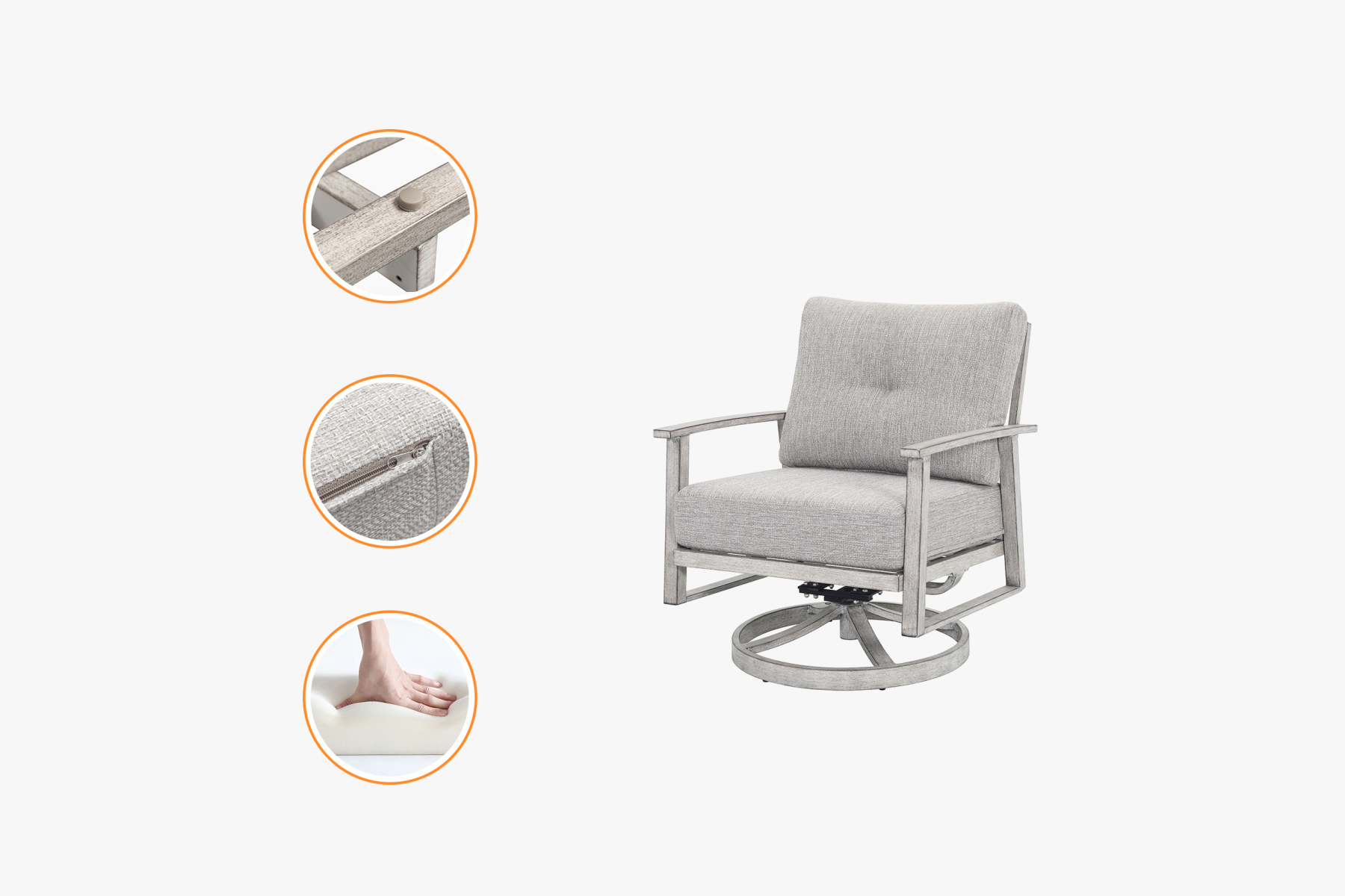 2PCS | Aluminum Patio Swivel Sofa With Armrest