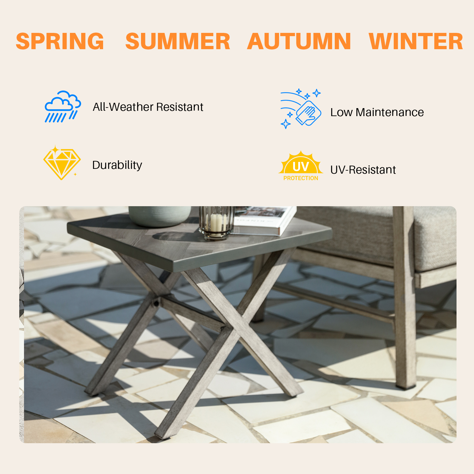 All-Weather Square Outdoor Side Table with Resin Tabletop - D014