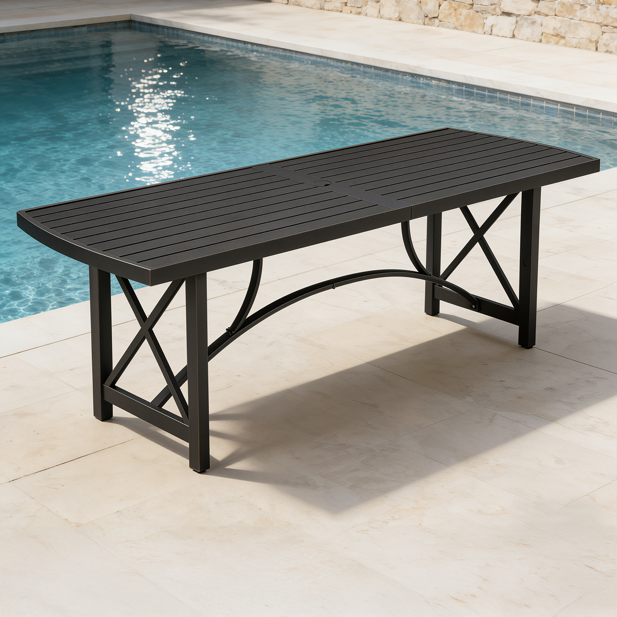 Patio Rectangle Dining Table with Umbrella Hole for 8 person - D027