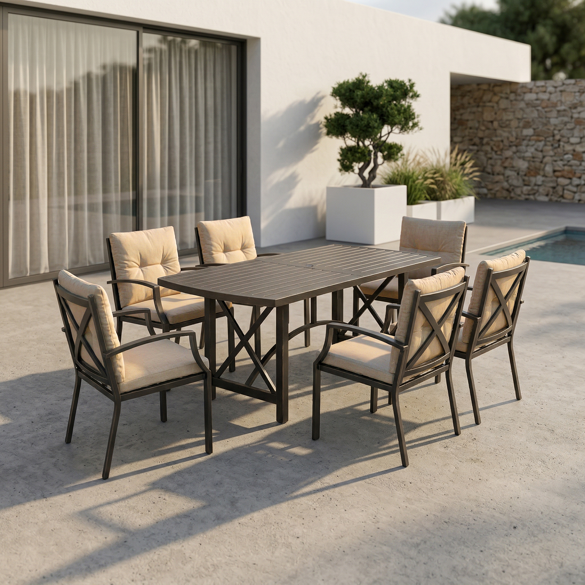 7/9-piece Patio Outdoor Dining Set with Umbrella Hole - SS028-1
