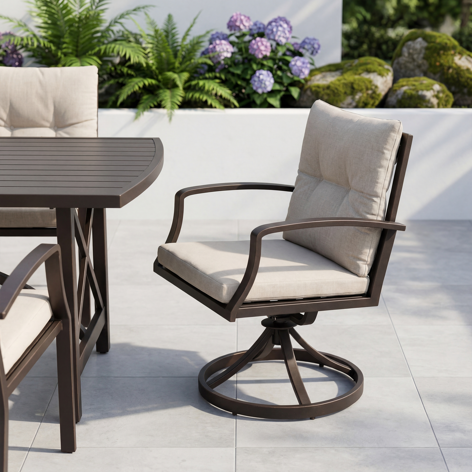 7/9-piece Patio Outdoor Dining Set with Umbrella Hole with 2 Swivel Rocker Chairs - SS028-2