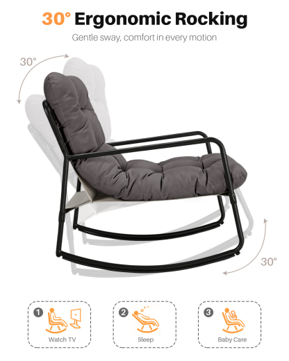 2-Piece Metal Comfy Modern Patio Rocking Chair Set with Side Table - C032-2