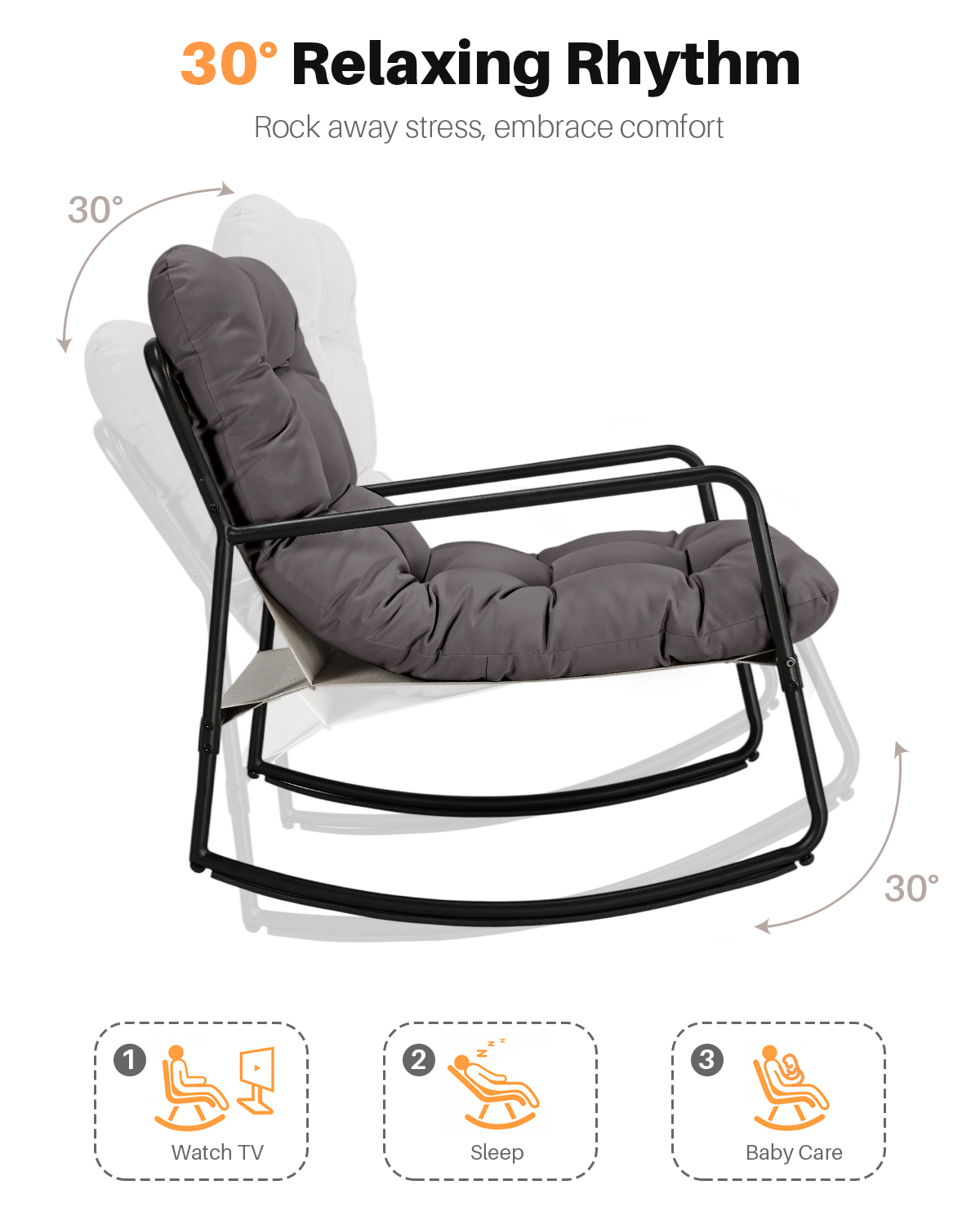 3-Piece Metal Comfy Modern Patio Rocking Chair Set - C032-3