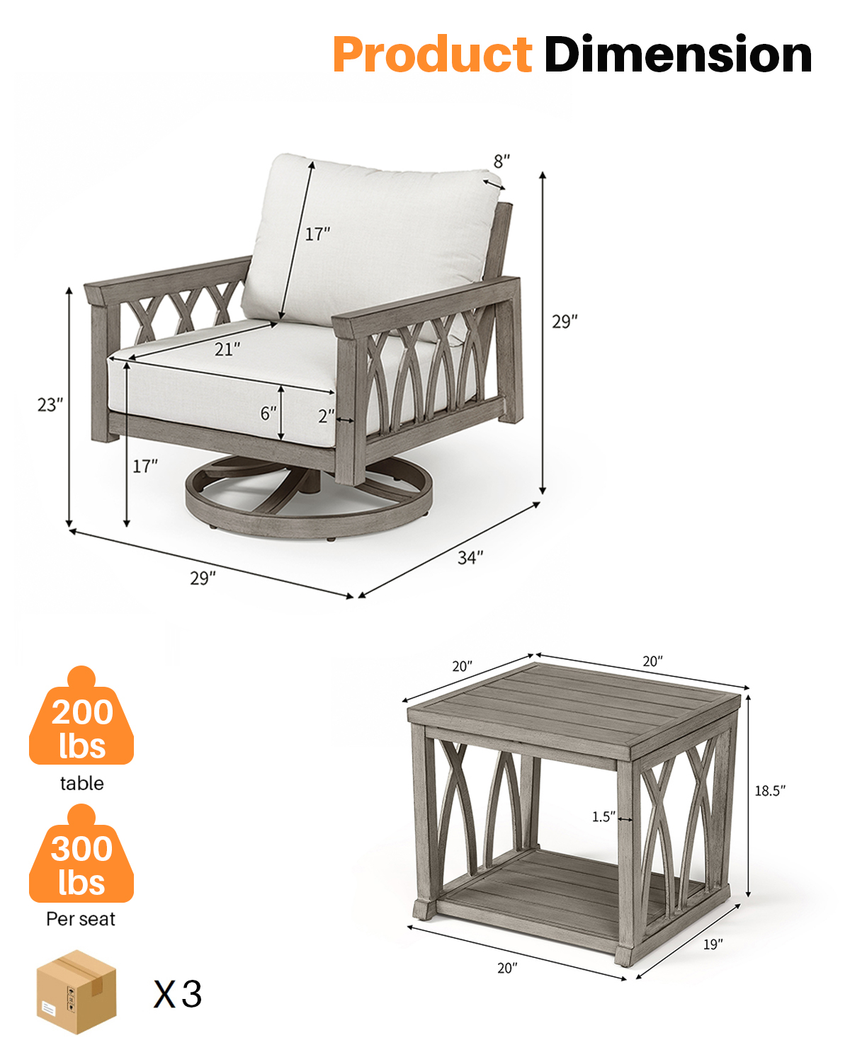 3-Piece Aluminum Outdoor Patio Conversation Set - DS100
