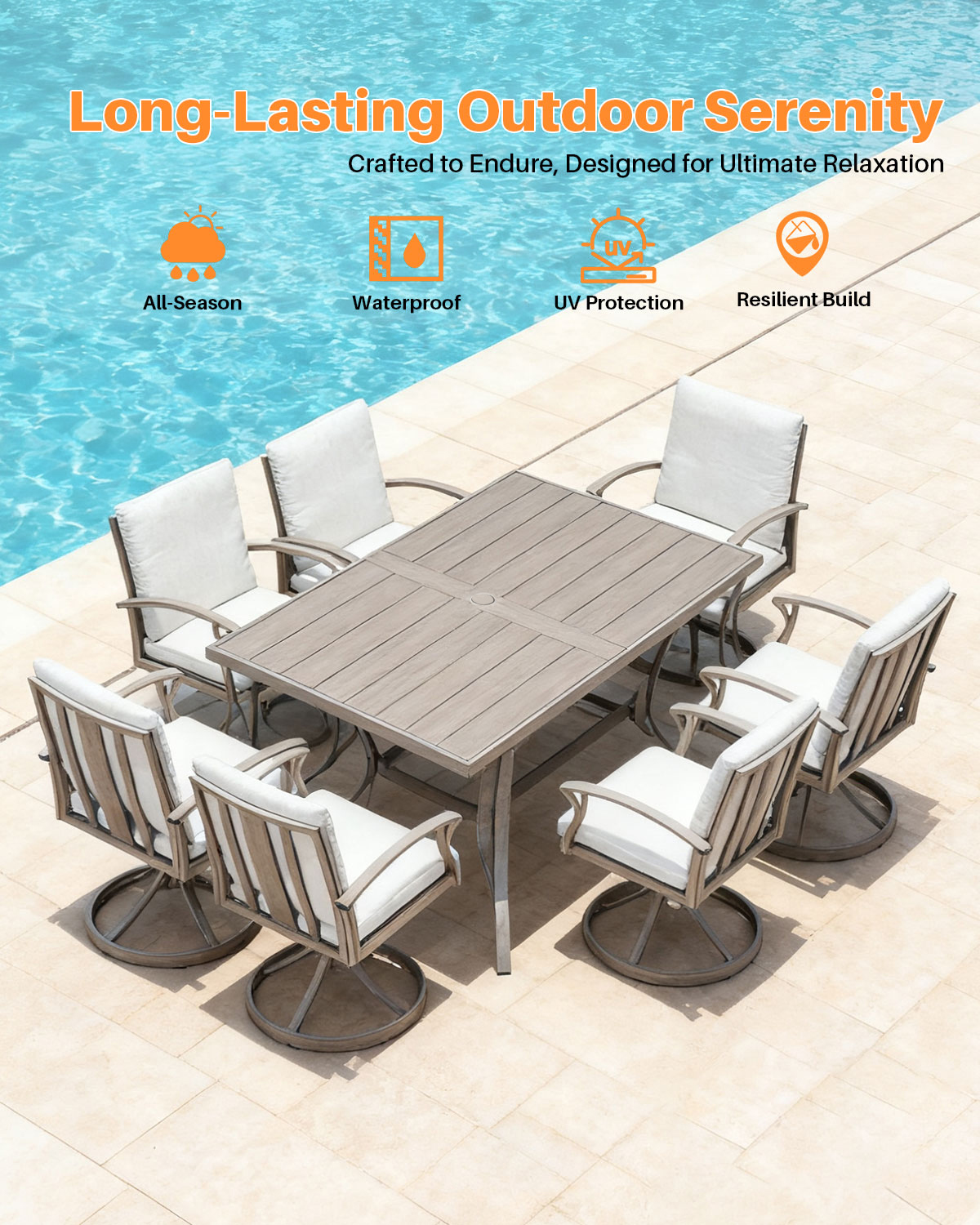 Modern Aluminum Outdoor Set of 2 Swivel Patio Chairs