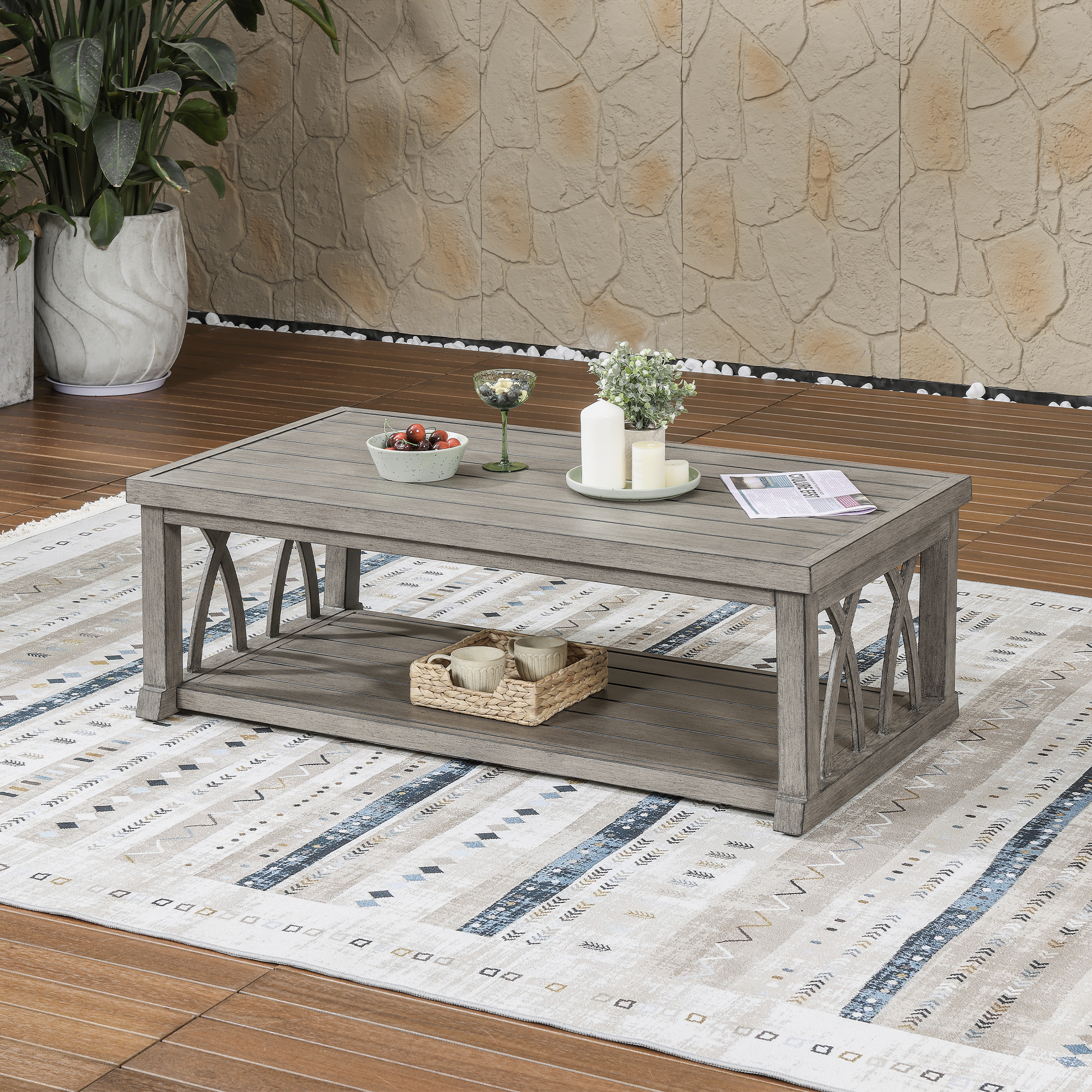 Aluminum Outdoor 2-Tier Coffee Table - D091