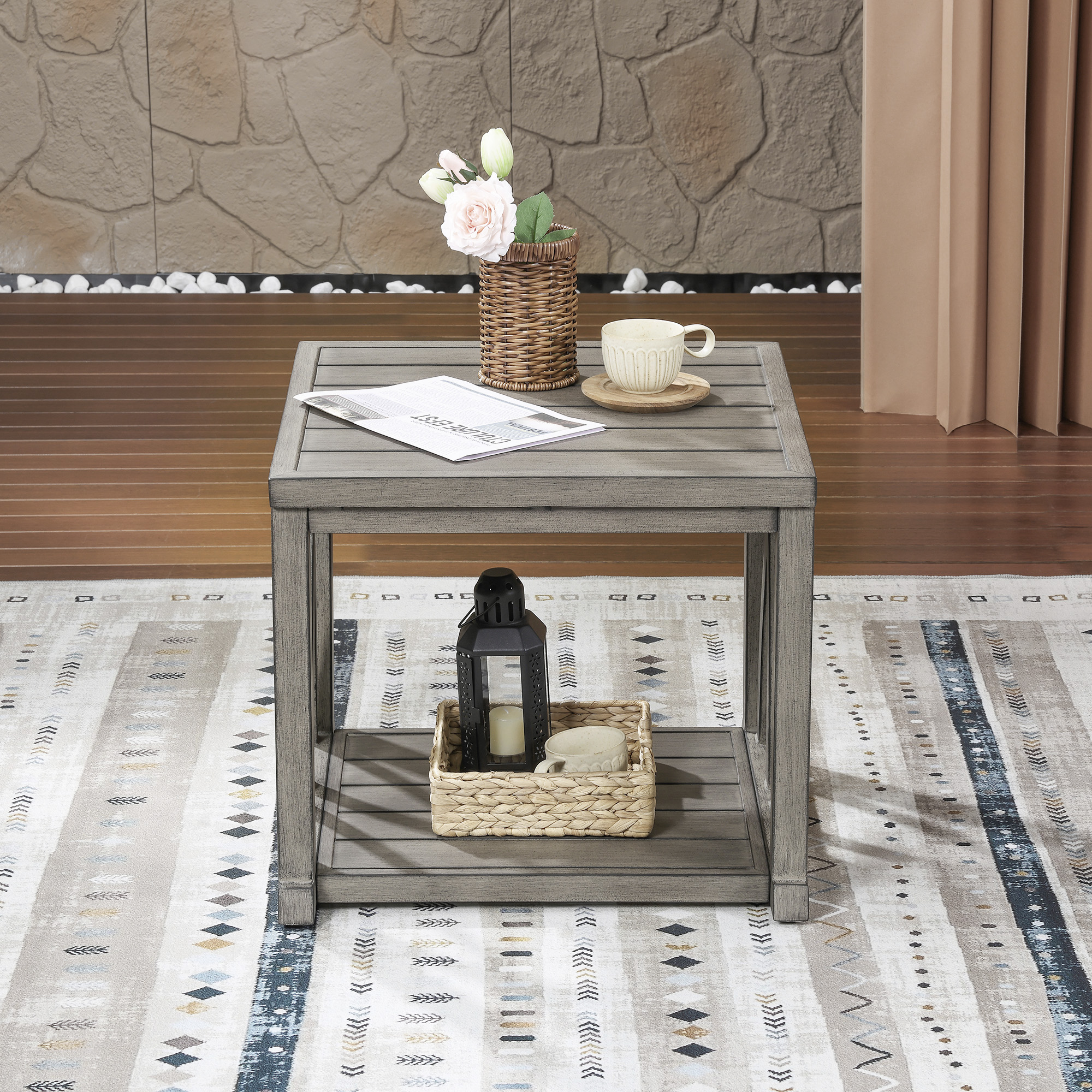 Aluminum Outdoor 2-Tier Side End Table - D092