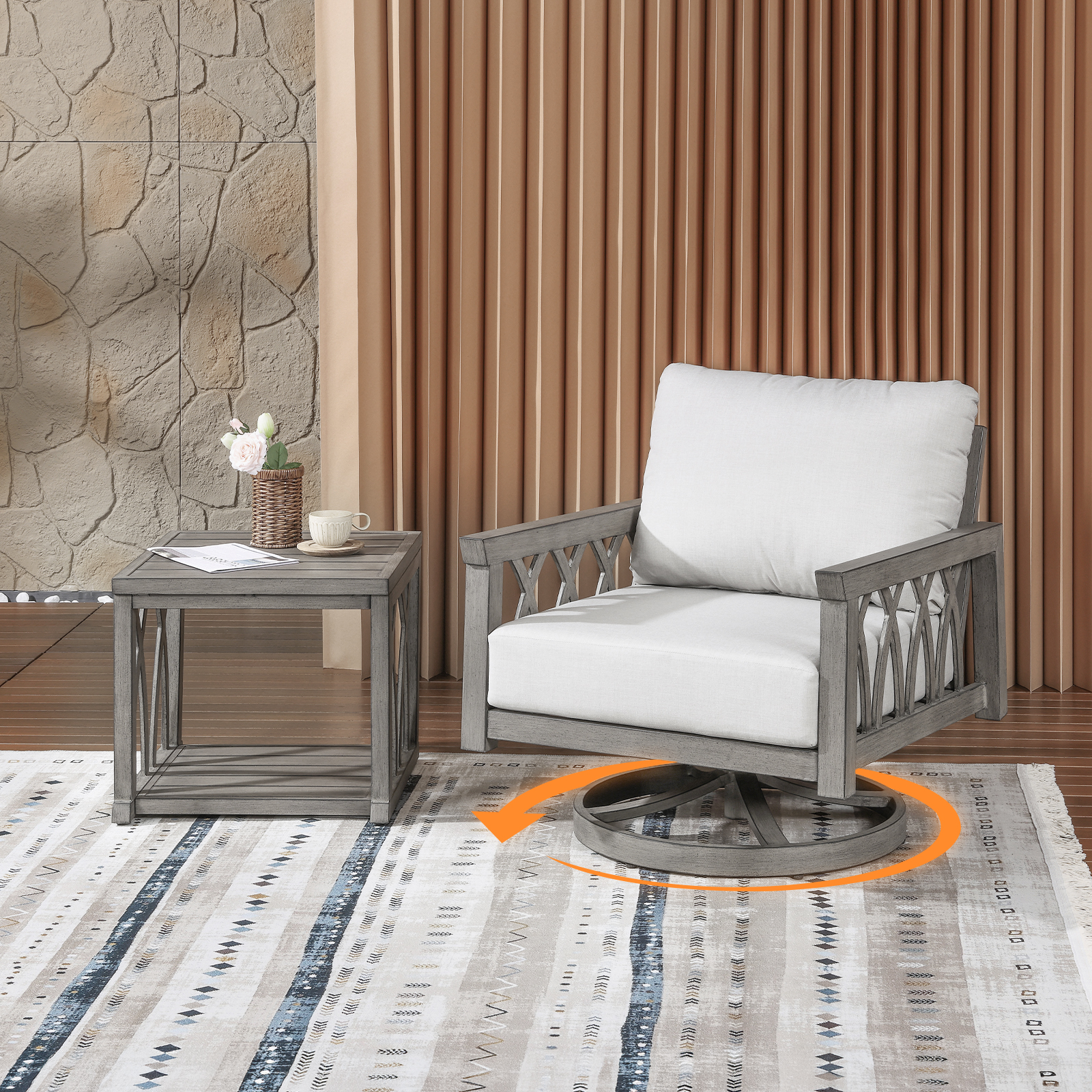 2-Piece Aluminum Outdoor Patio Swivel Sofa Chair Set - DS093