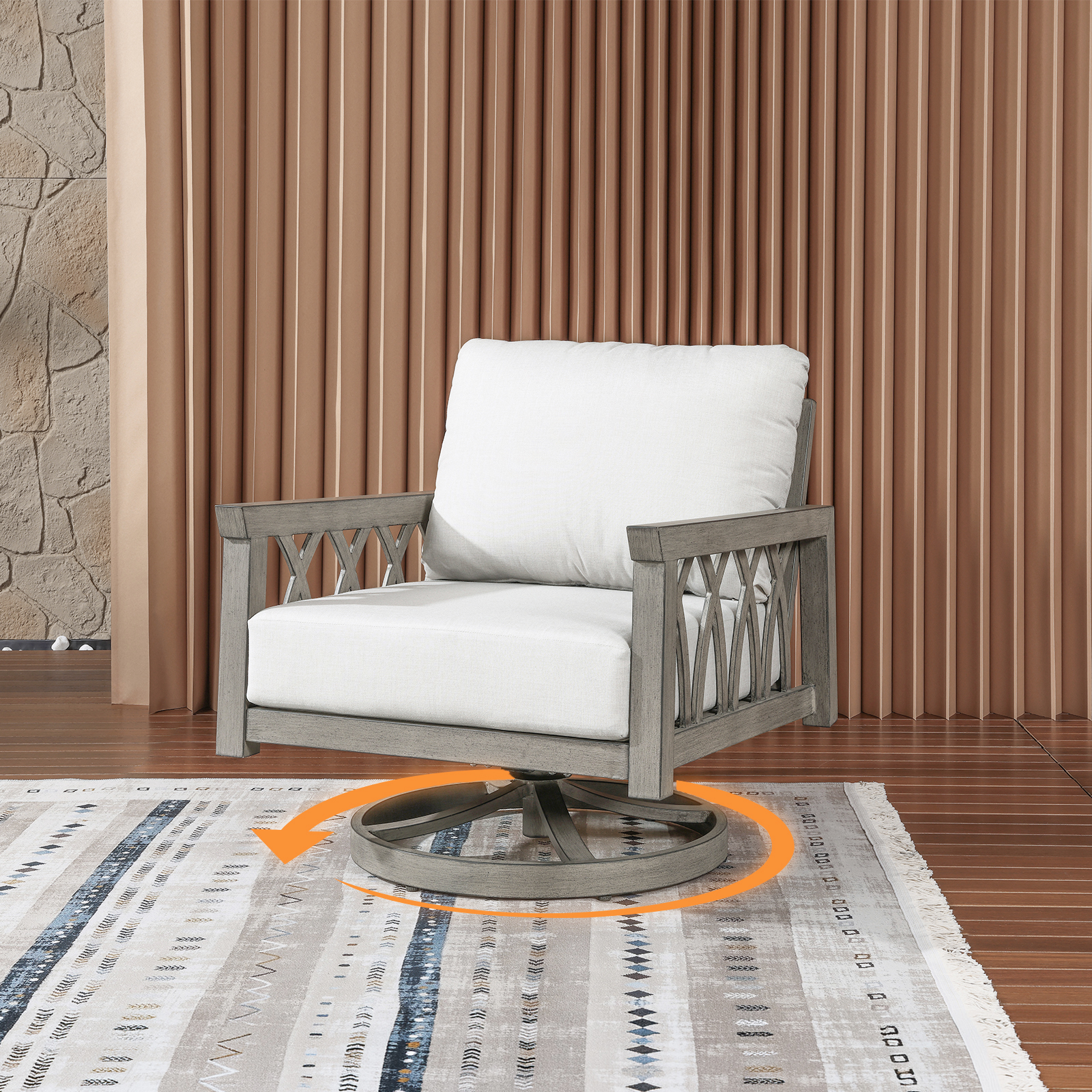 2-Piece Aluminum Outdoor 360-Degree Swivel Sofa Armchairs - C095