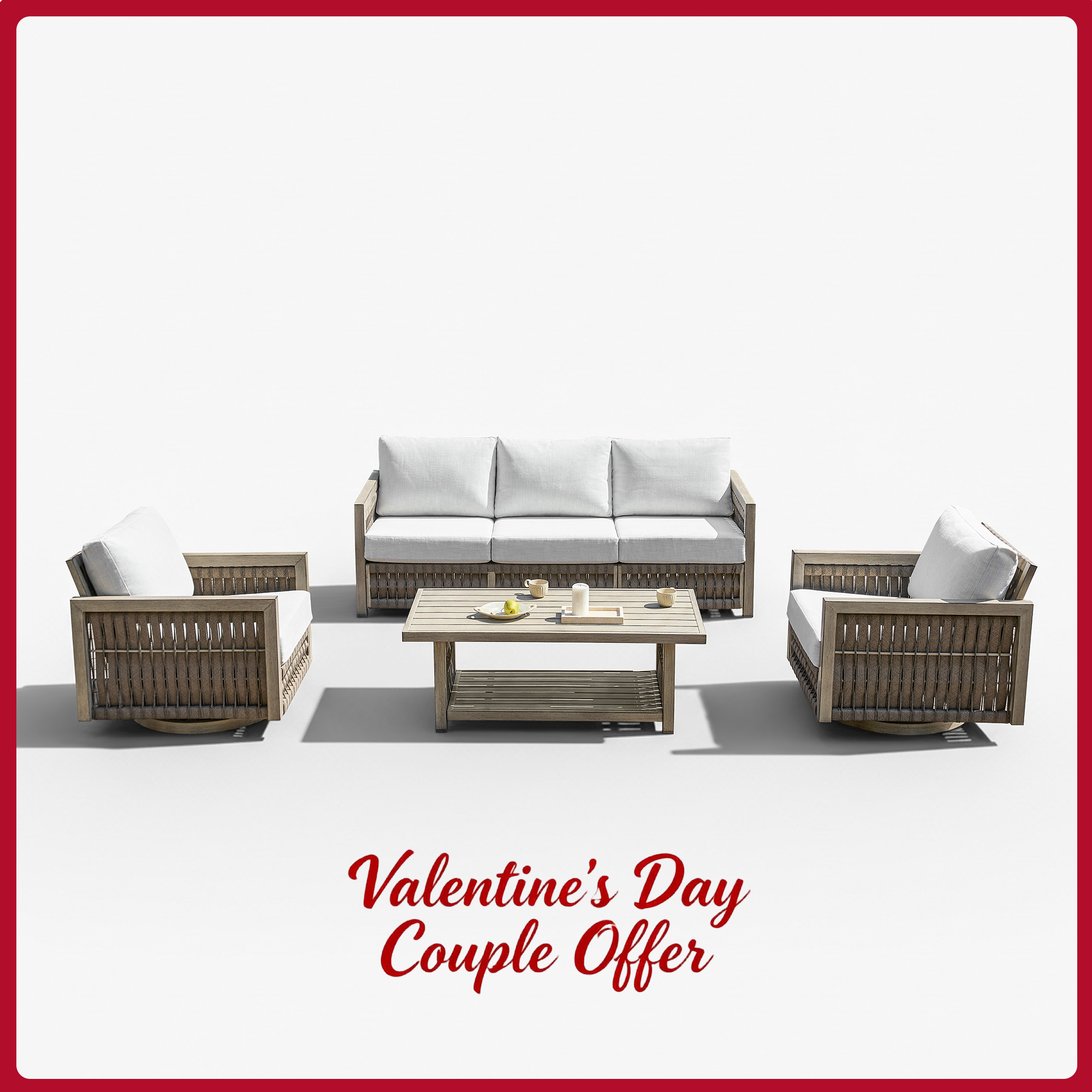 Rattan outdoor sofa set with white cushions - Seehill