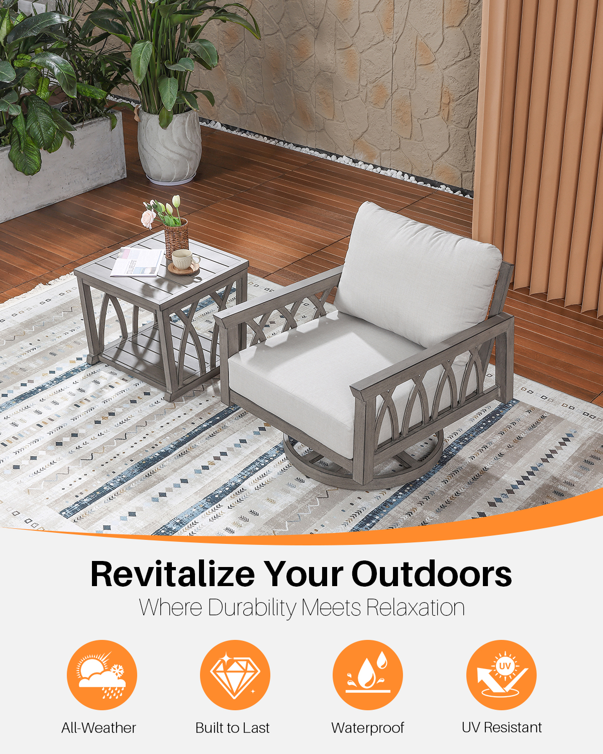 2-Piece Aluminum Outdoor Patio Swivel Sofa Armchair Set - DS093