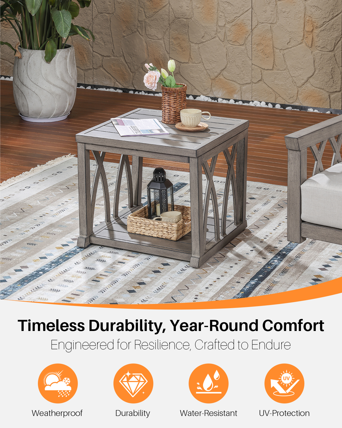 Aluminum Outdoor 2-Tier Side End Table - D092
