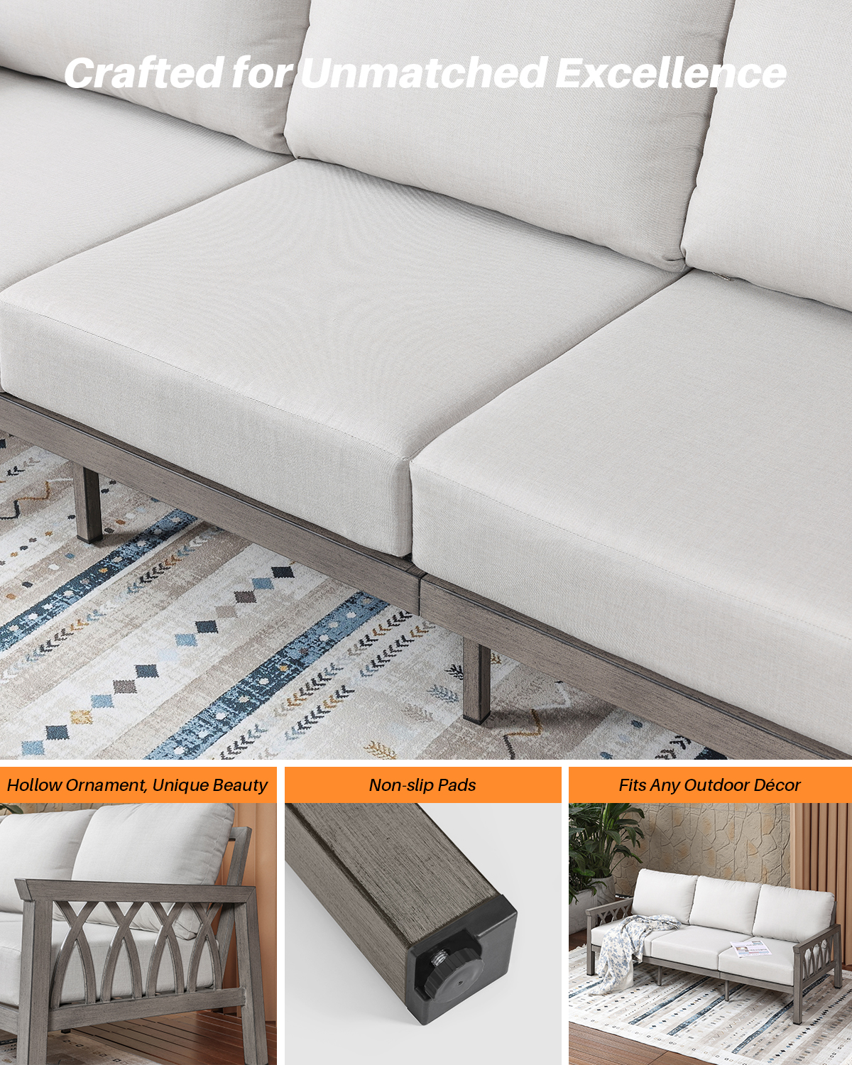 Aluminum Outdoor 3-Person Patio Sofa - C090