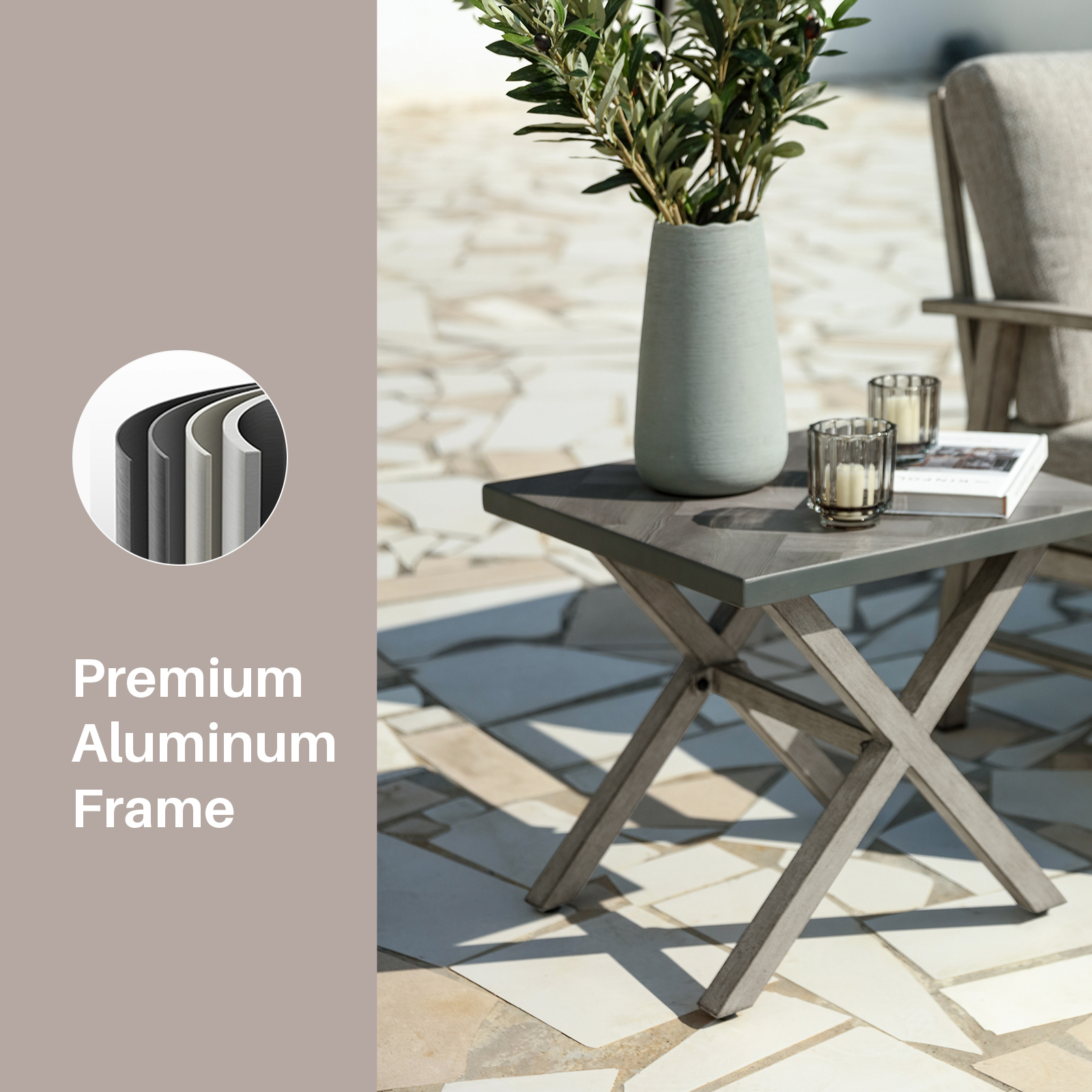 All-Weather Square Outdoor Side Table with Resin Tabletop - D014