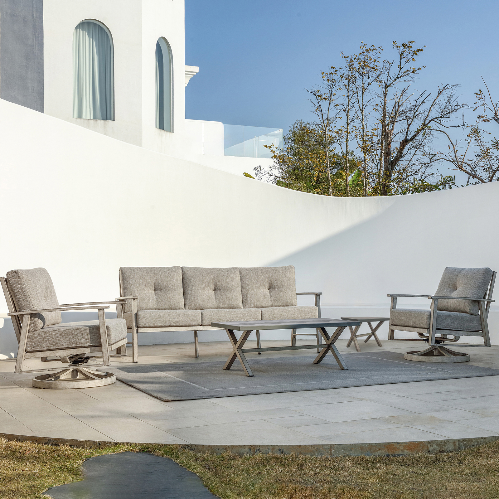 5-piece Modern Outdoor Patio Furniture Set with Swivel Chairs - SS016-2