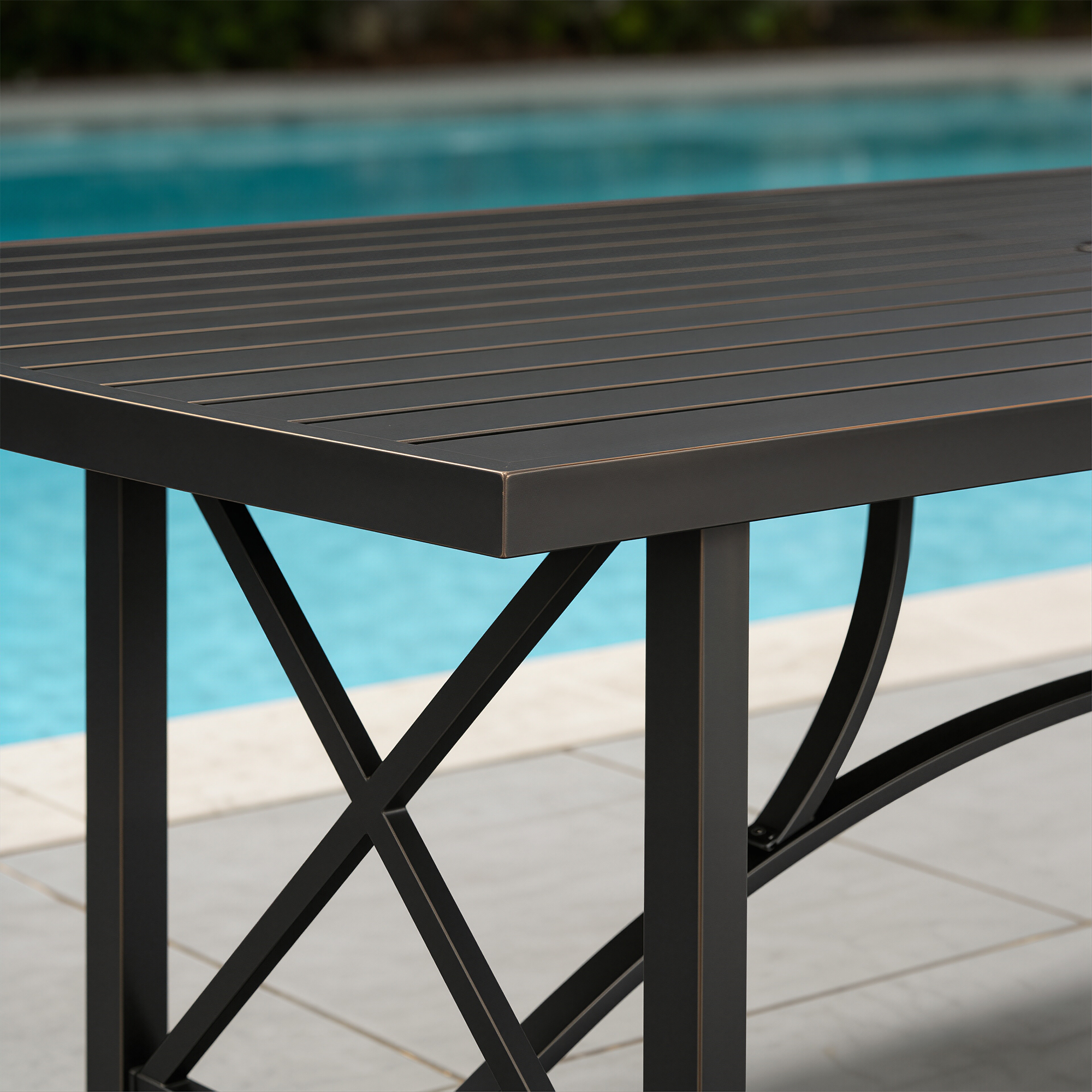 Patio Rectangle Dining Table with Umbrella Hole for 8 person - D027