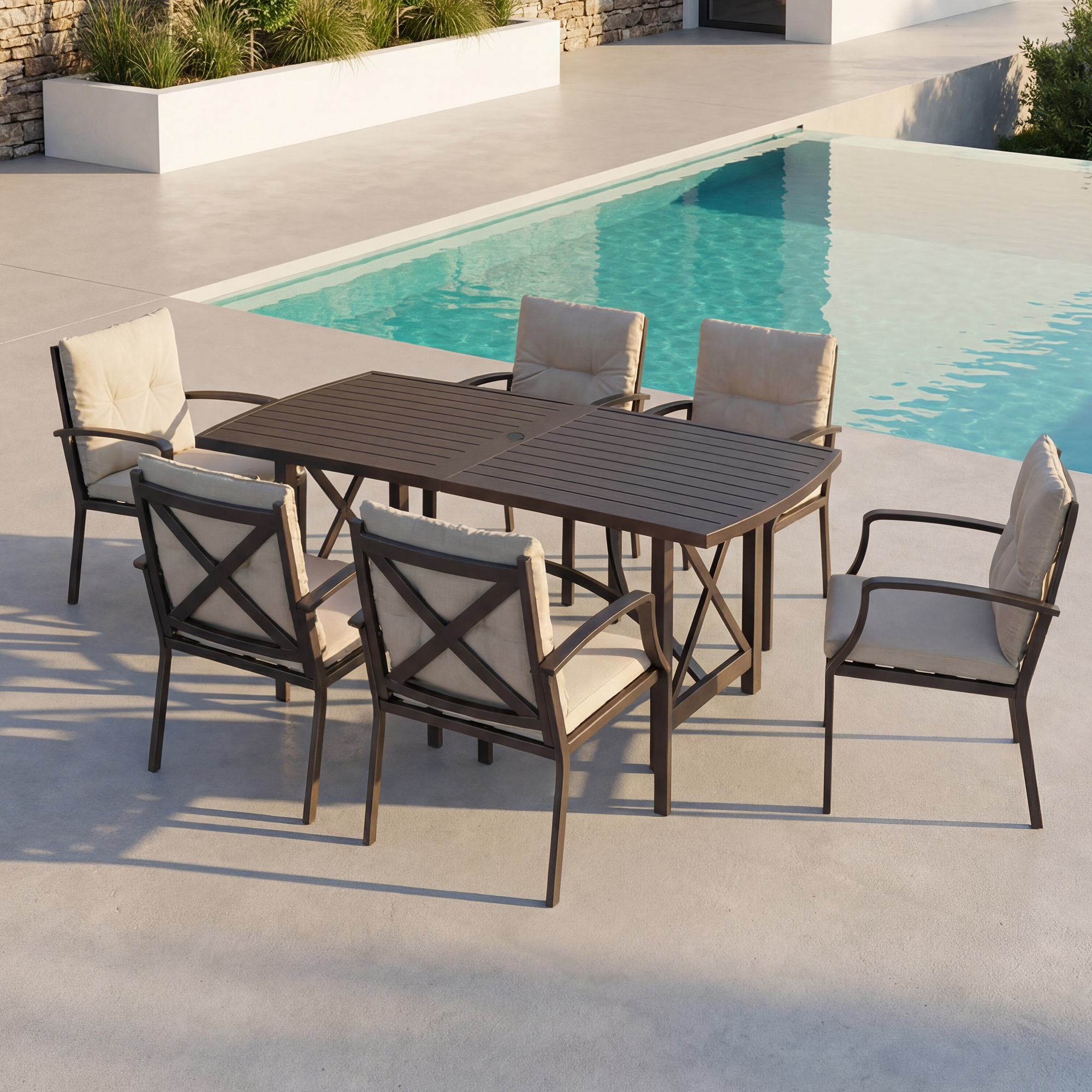 7/9-piece Patio Outdoor Dining Set with Umbrella Hole - SS028-1