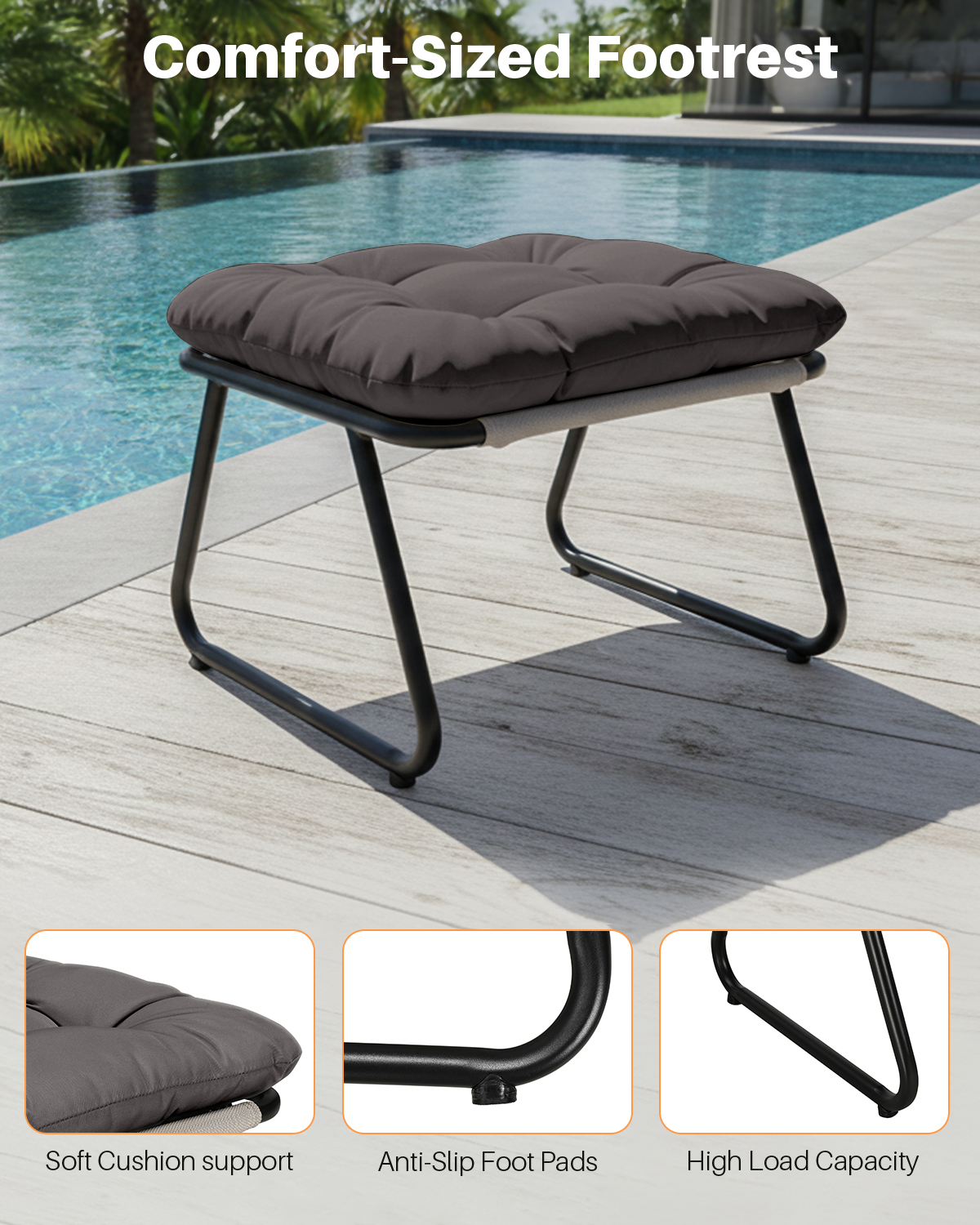 3-Piece Metal Comfy Modern Patio Rocking Chair Set with Ottoman & Side Table- C033-2