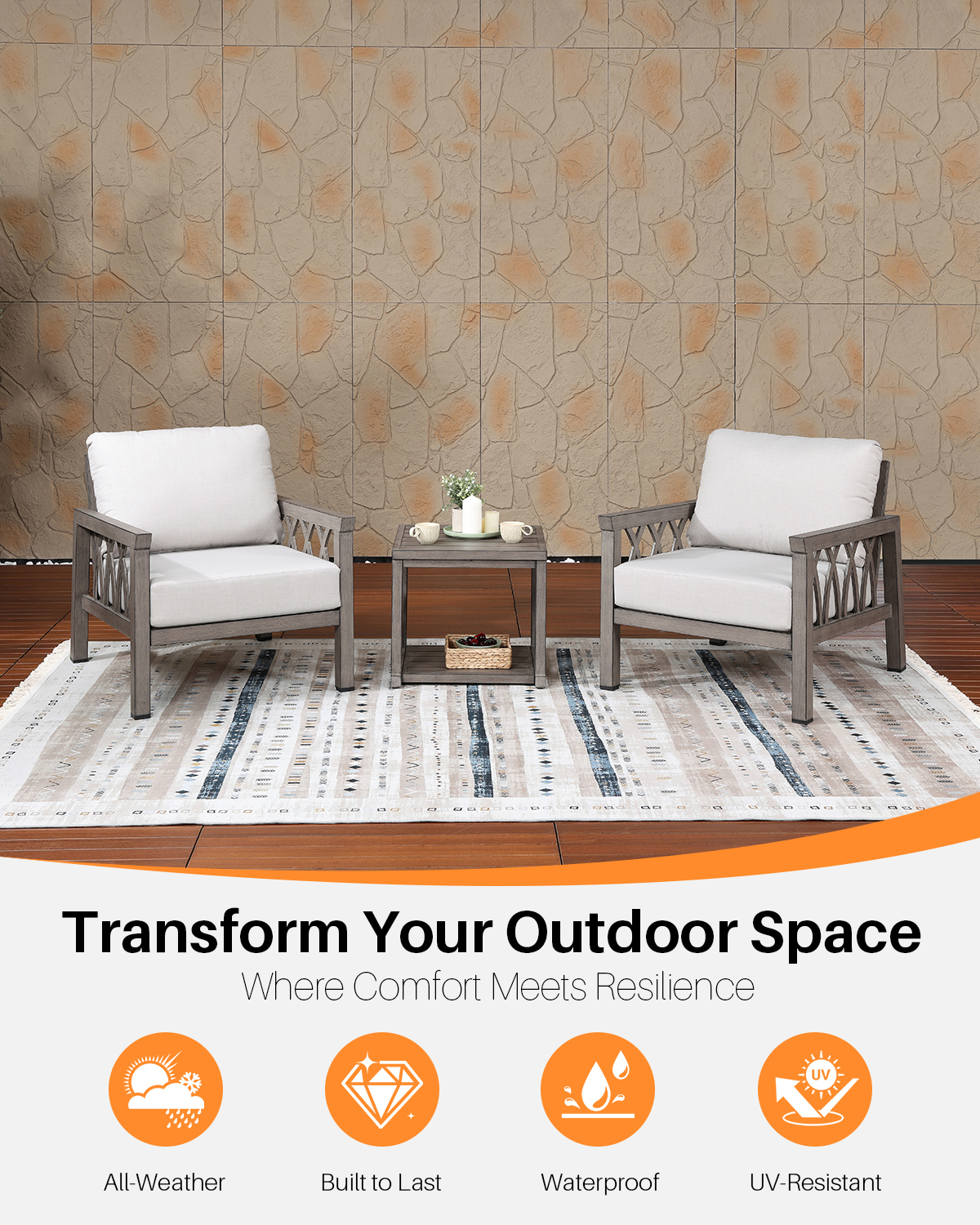 3-Piece Aluminum Outdoor Patio Conversation Set - DS100