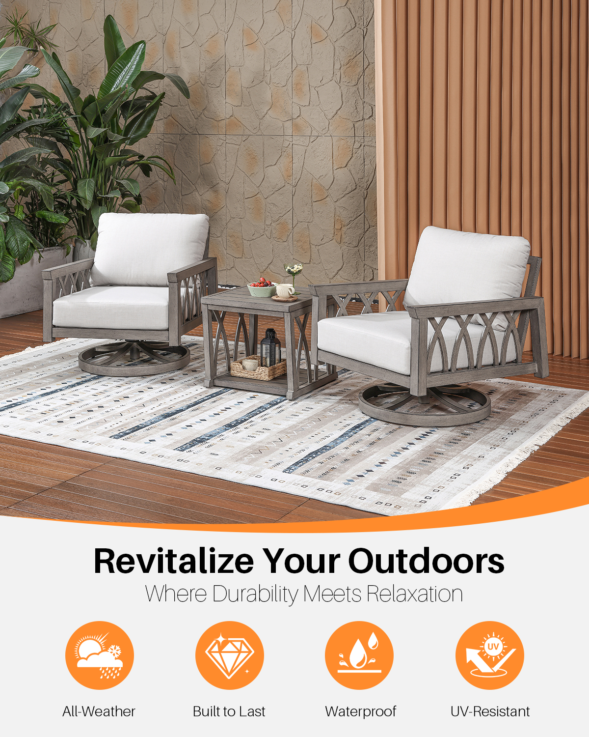 3-Piece Aluminum Outdoor Patio Conversation Set - DS100