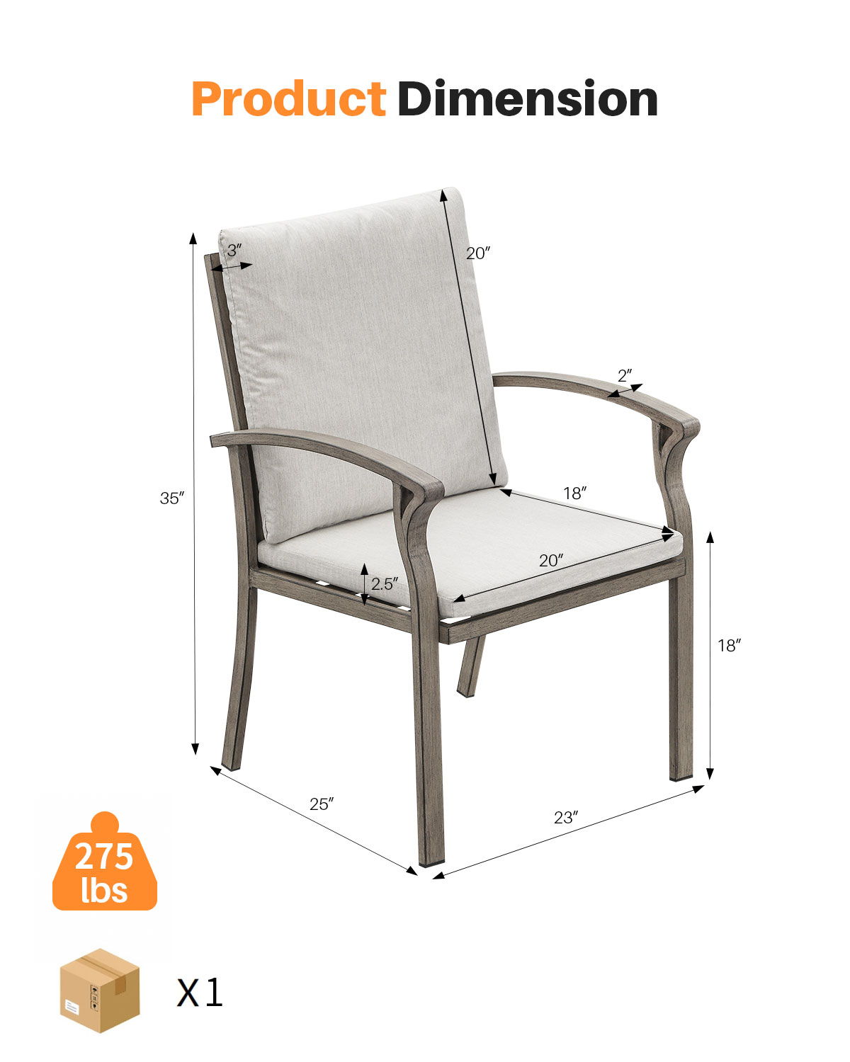 Aluminum Outdoor Patio Set of 2 Fixed Patio Armchairs - C101