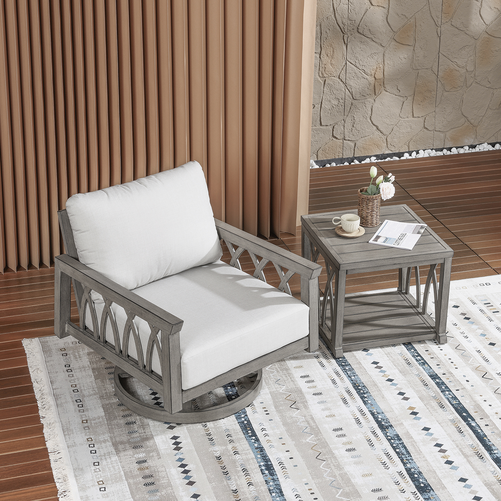 2-Piece Aluminum Outdoor Patio Swivel Sofa Chair Set - DS093