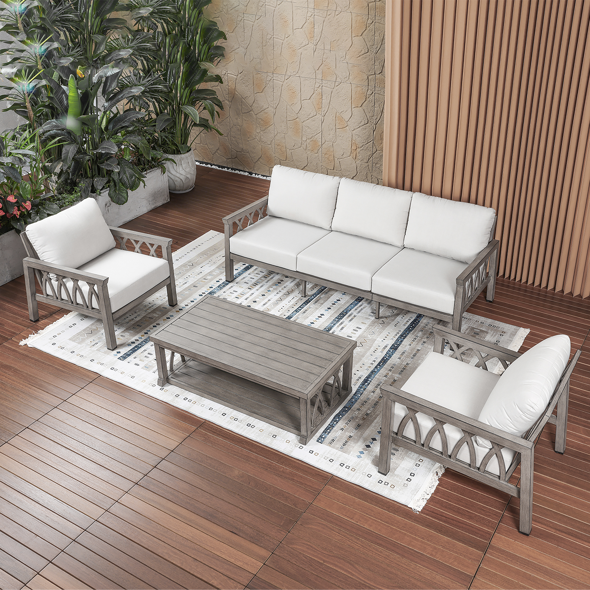 4-Piece Aluminum Outdoor Patio Conversation Set for 5 Person - DS096